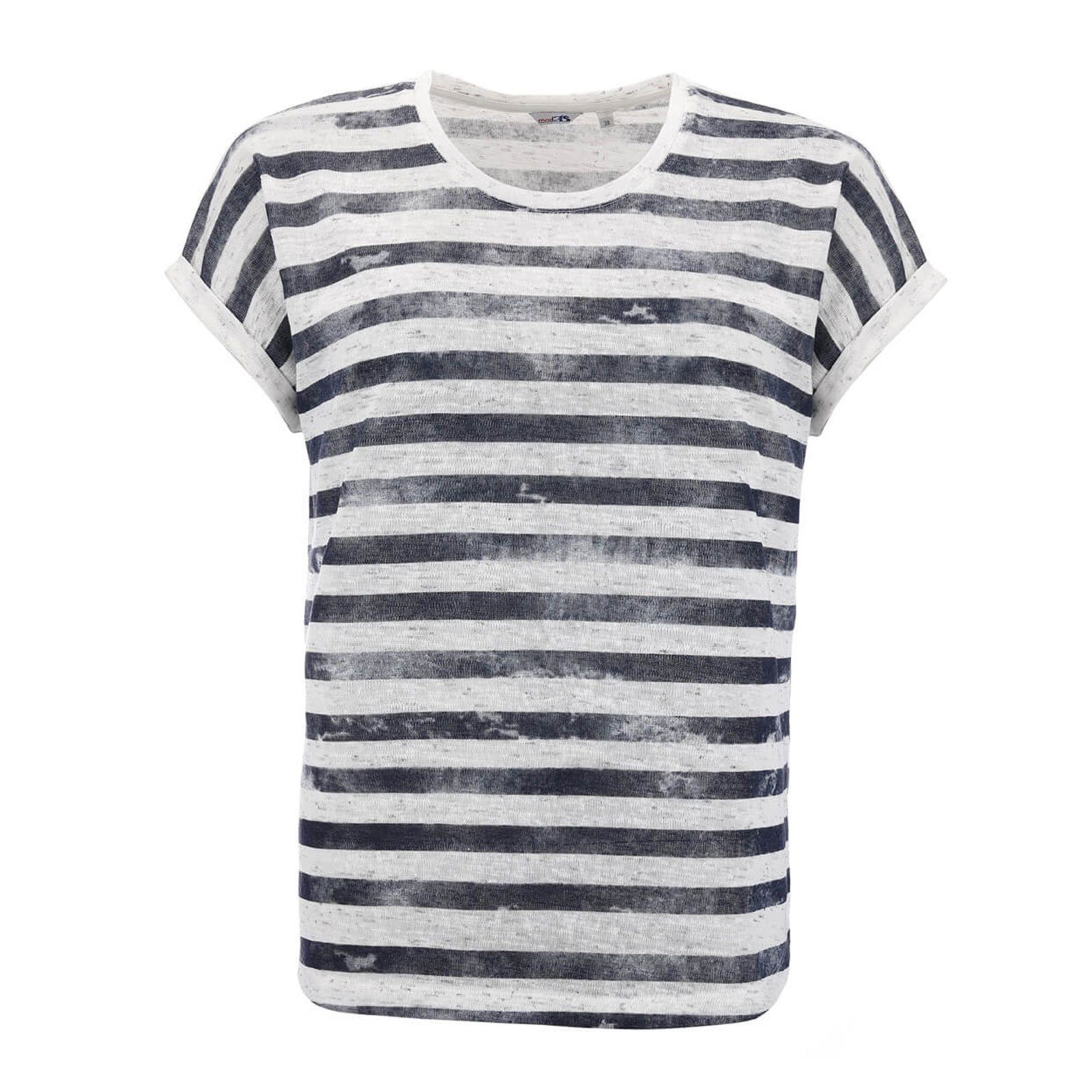 modAS T-Shirt Damen T-Shirt mit Streifen in Leinenoptik - Kurzarmshirt  Maritim | V-Shirts