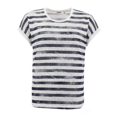 modAS T-Shirt Damen T-Shirt mit Streifen in Leinenoptik - Kurzarmshirt Maritim