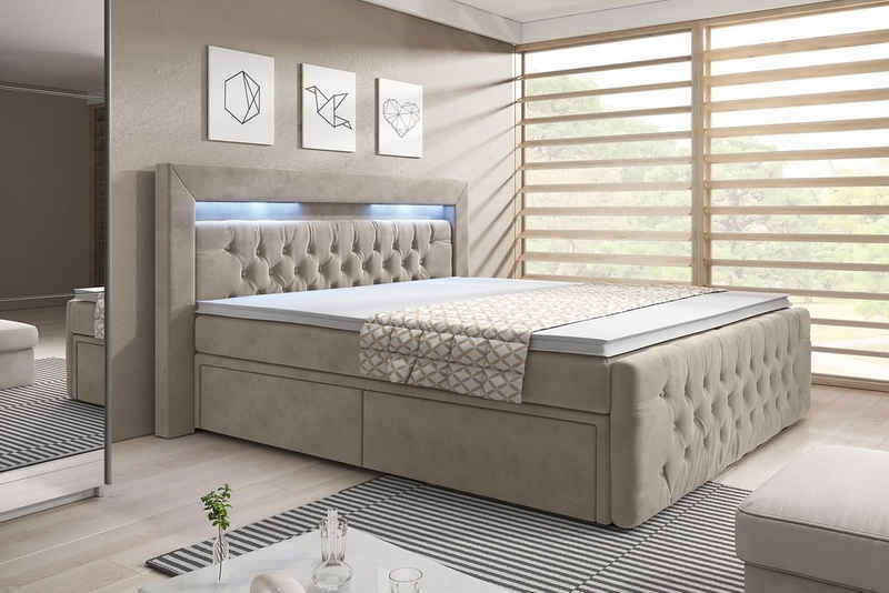 Baidani Boxspringbett Menzogna mit Stauraum und LED