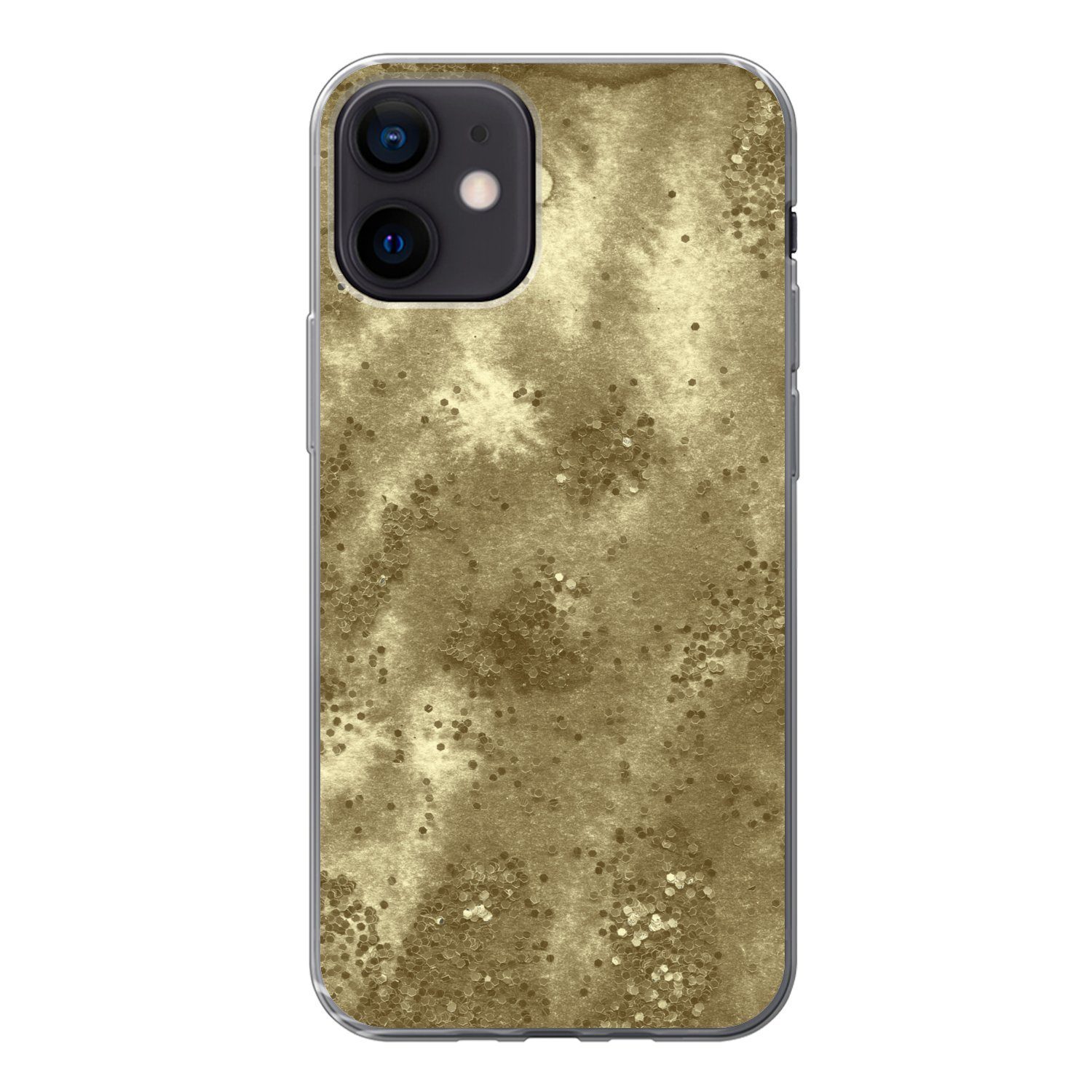 MuchoWow Handyhülle für Apple iPhone 12 Gold - Glitzer - Textur, Smartphone-Bumper, Print, Handy Schutzhülle Dünn