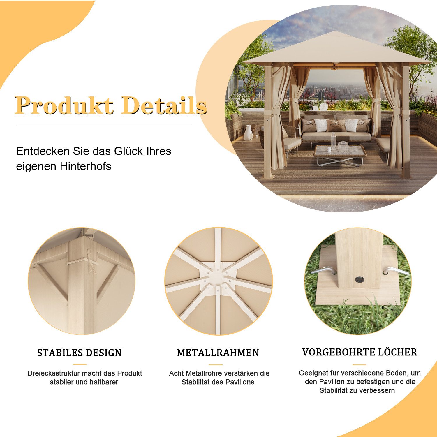 HOMALL Pavillon Winterfest und Wasserdicht 3x3/3x4m Patio für 6-10 Personen, mit 4 Seitenteilen, (160 g + Gegengewicht PU-beschichtetes Polyestergewebe Dicker fester Rahmen), Pavillon mit 90-mm-Aluminium, Dreiecksverstärkung und Doppelträgerdach