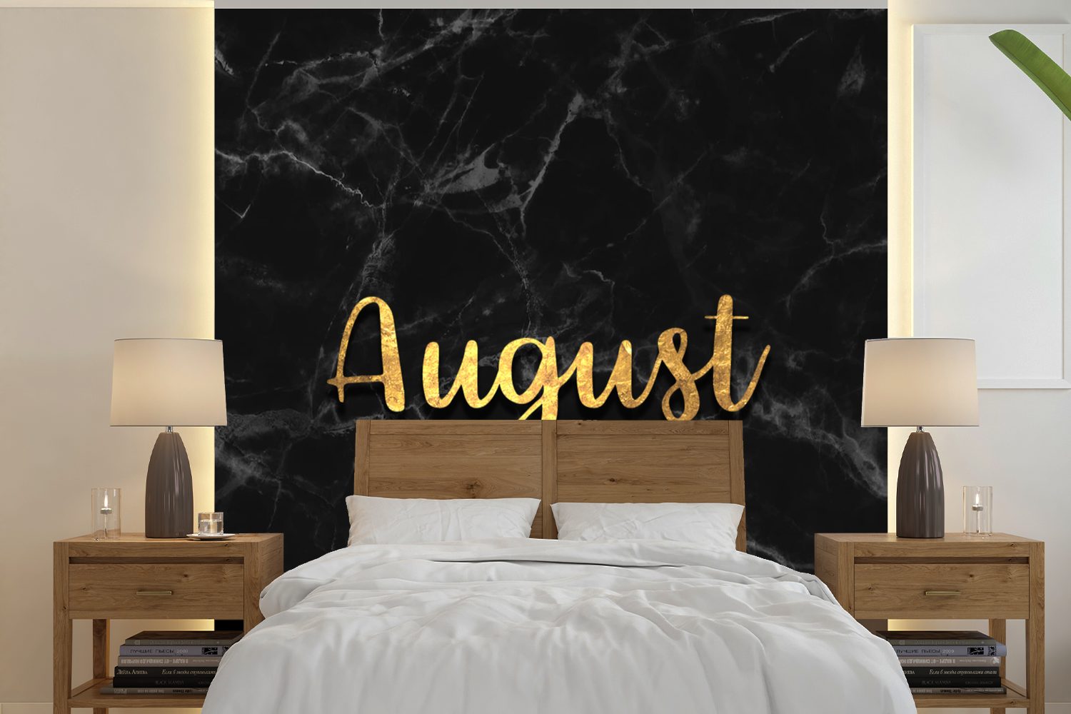 MuchoWow Fototapete Kalender - August - Gold - Marmor, Matt, bedruckt, (5 St), Vinyl Tapete für Wohnzimmer oder Schlafzimmer, Wandtapete