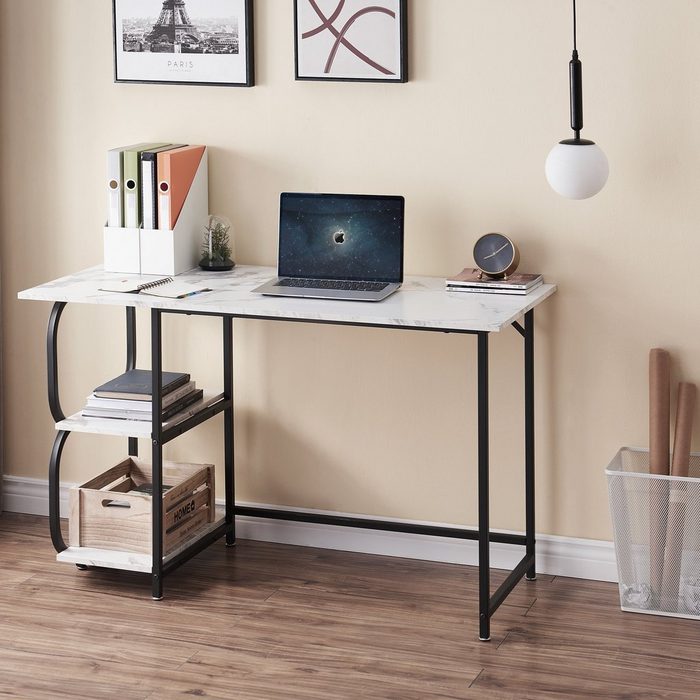 HomeGuru Schreibtisch Schreibtisch mit Regal Computertisch mit 2 Ablage 120*60*75cm