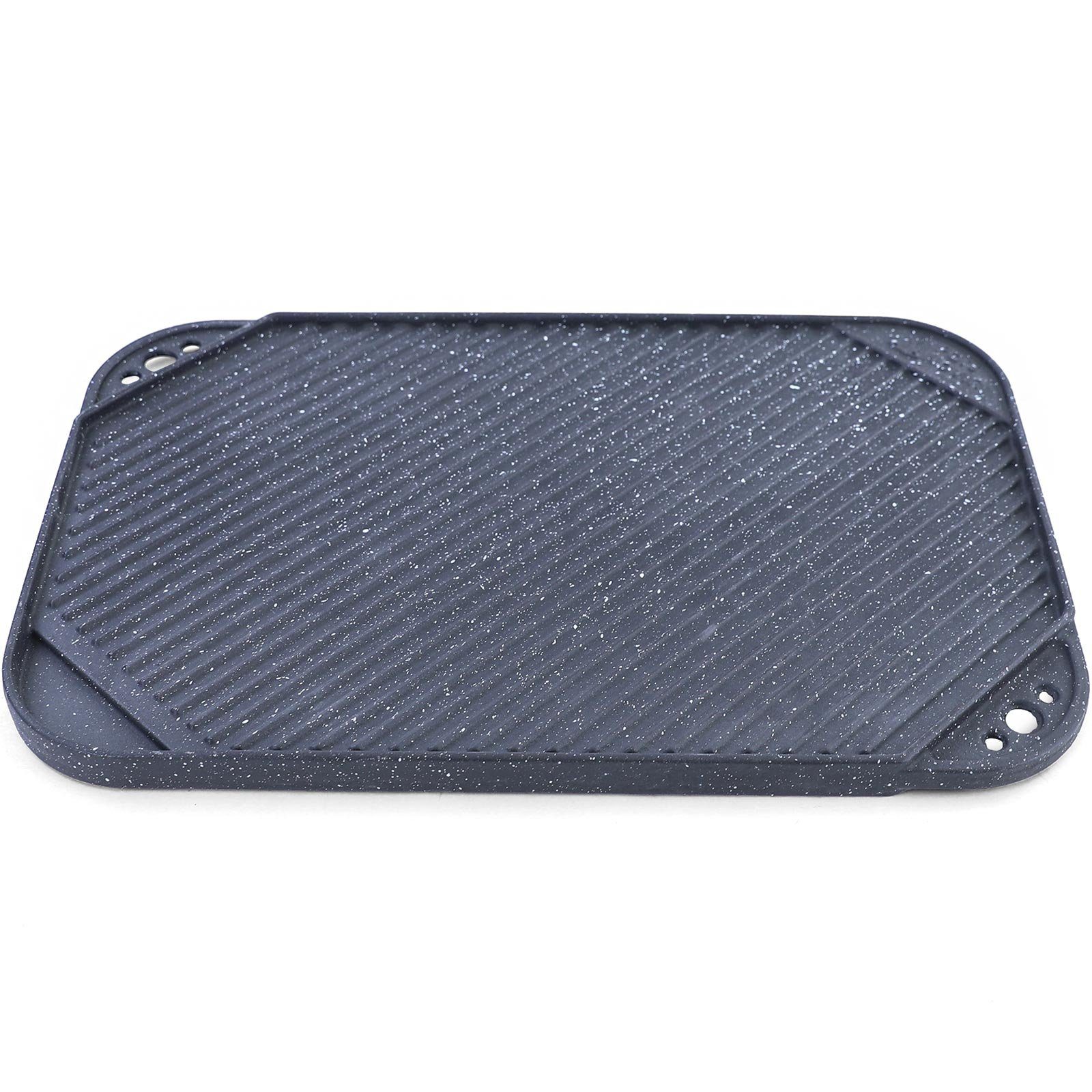 RAMROXX Grillplattenaufsatz BBQ Grill Platte Gusseisen Antihaft beschichtet universal 45x30cm