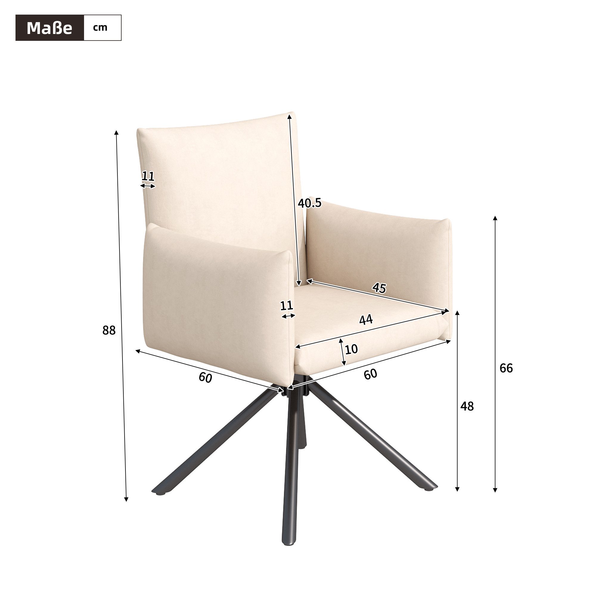Flieks Esszimmerstuhl 360° drehbar (4 St), 4er Set Polsterstühle Drehstuhl Armlehnstuhl Wohnzimmerstuhl Samt
