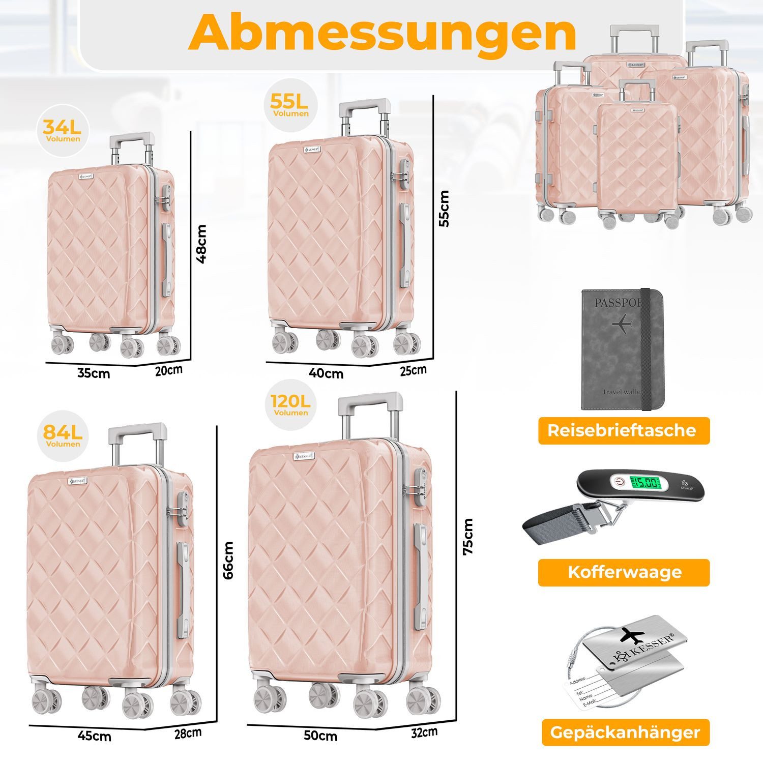 KESSER Kofferset, 4-teilig ABS Hartschalenkoffer mit Zahlenschloss, Waage & günstig online kaufen