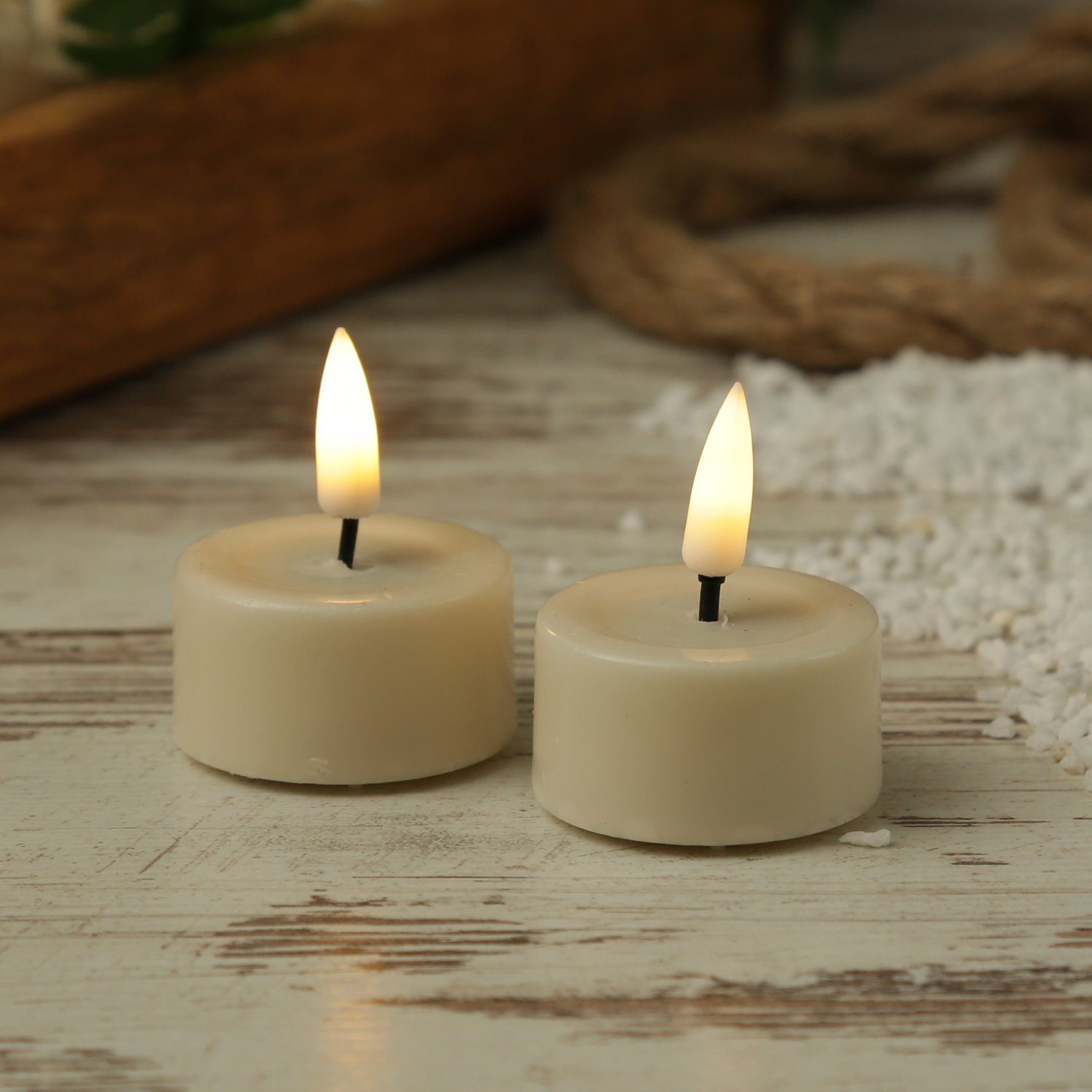 Deluxe Homeart LED-Kerze LED Teelichter Mia flackernd inkl. Batterien D: 4,1cm creme 2 Stück (2-tlg)