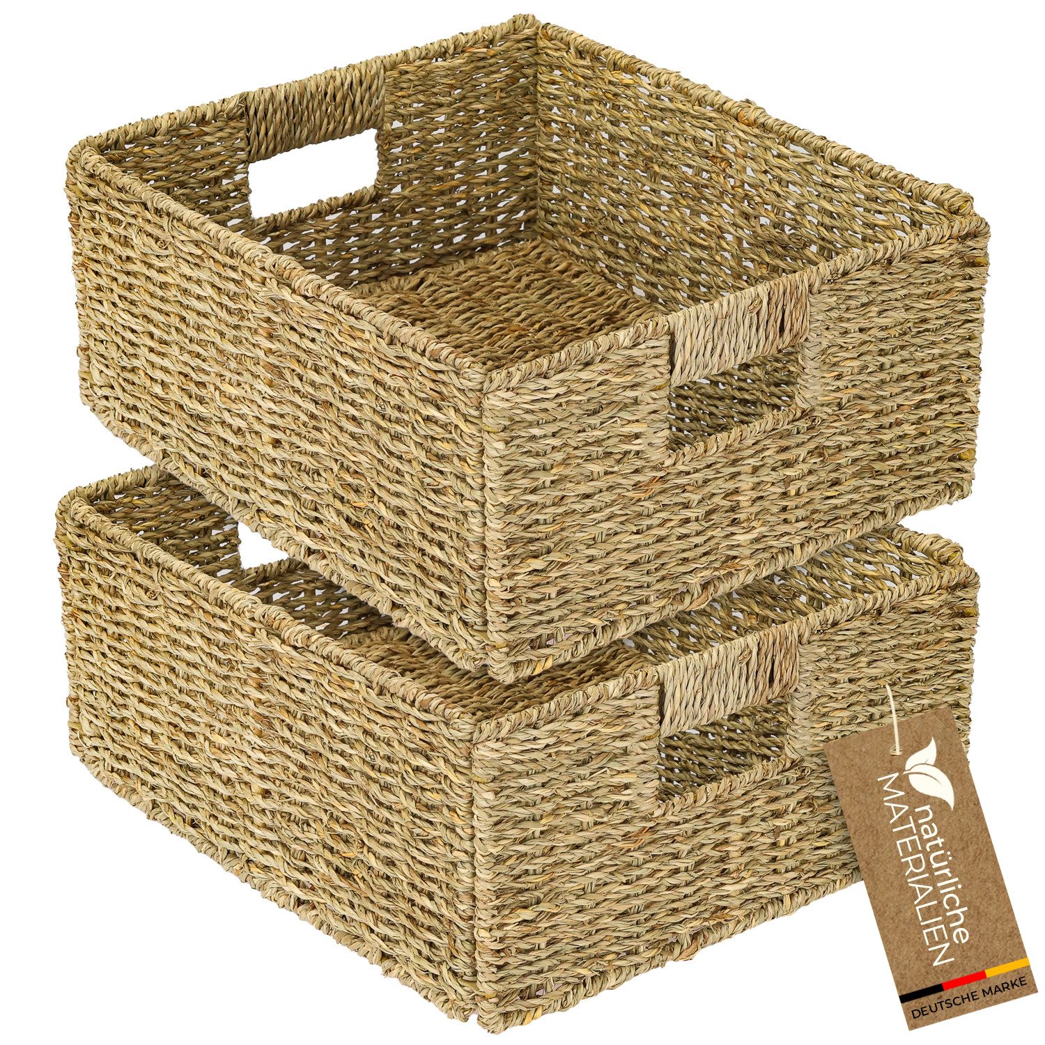 HMF Regalkorb Aufbewahrungskorb passend für KALLAX halbes Fach, Korb geflochten aus Seegras mit Griffen, 30 x 34 x 15 cm, Natur