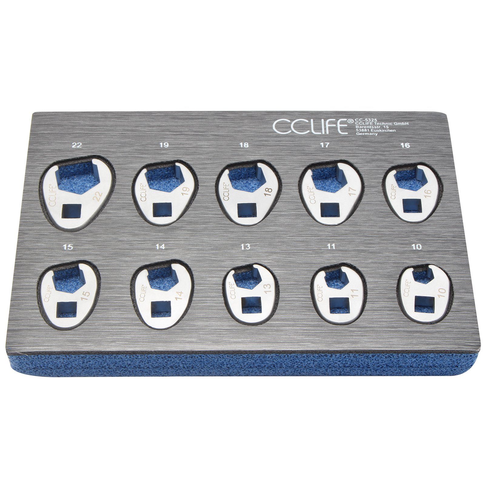 CCLIFE Maulschlüssel 10tlg Hahnenfußschlüssel Steckschlüssel 3/8" 10-22mm (10 St)