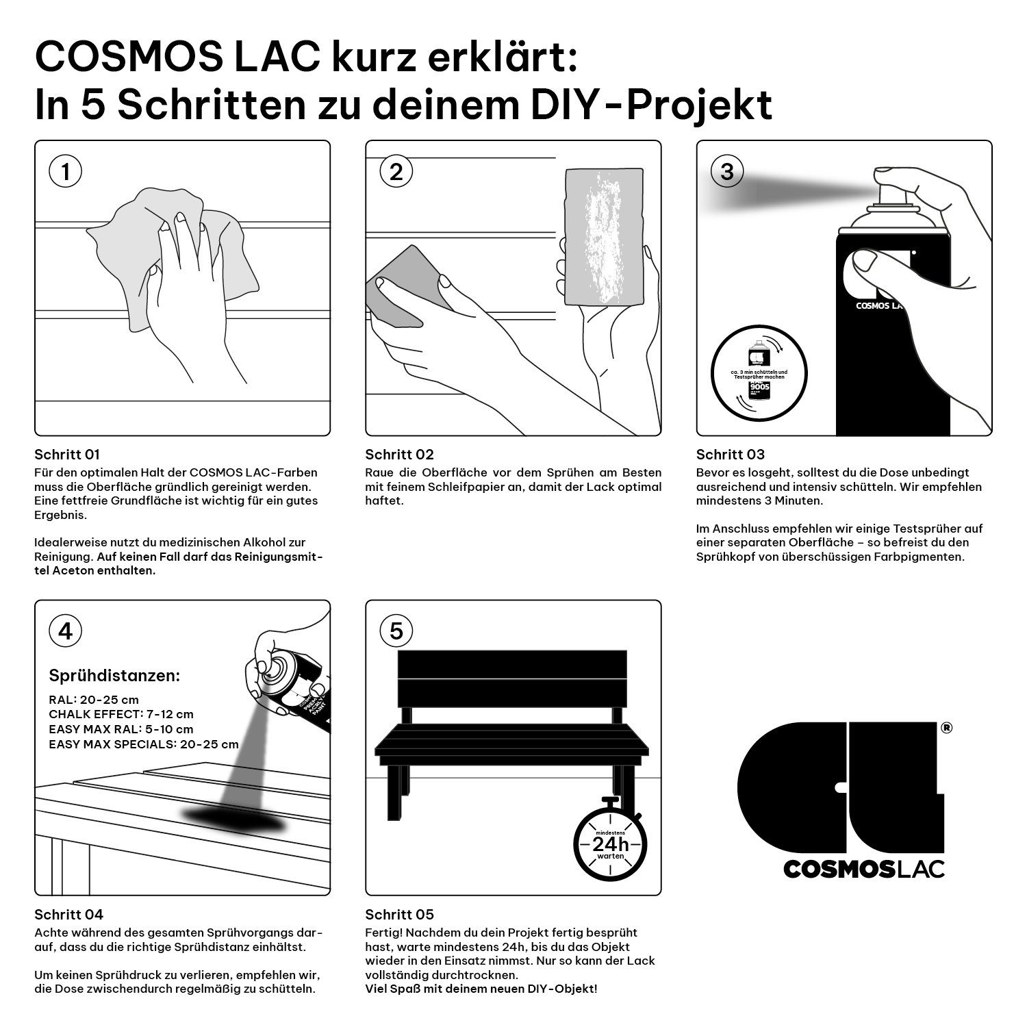 COSMOS LAC Sprühflasche Kreidefarbe Spray Chalk Effect - Kreidesprühfarbe Farbspray – Bild 5 von 5