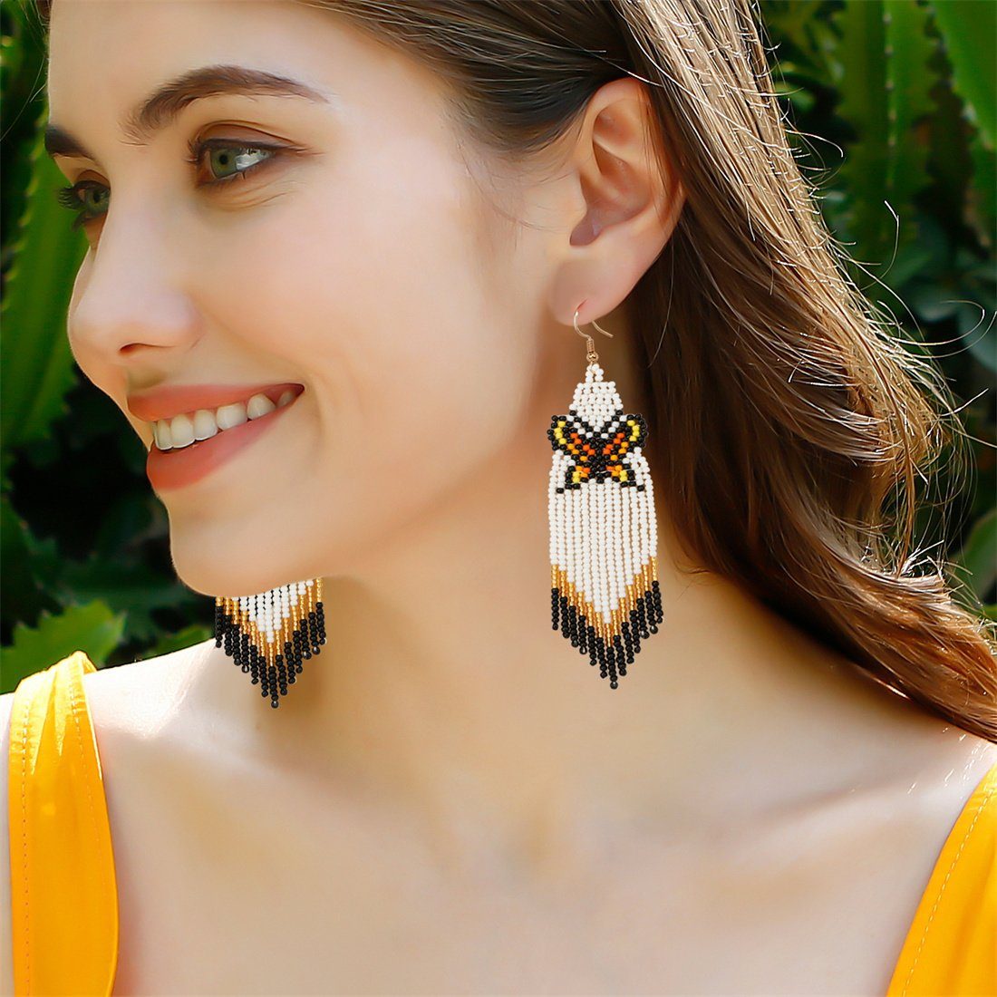 DÖRÖY Paar Ohrhänger Bohemian Tassel Ohrringe mit Schmetterling gewebte Ohrringe für Frauen Gelb