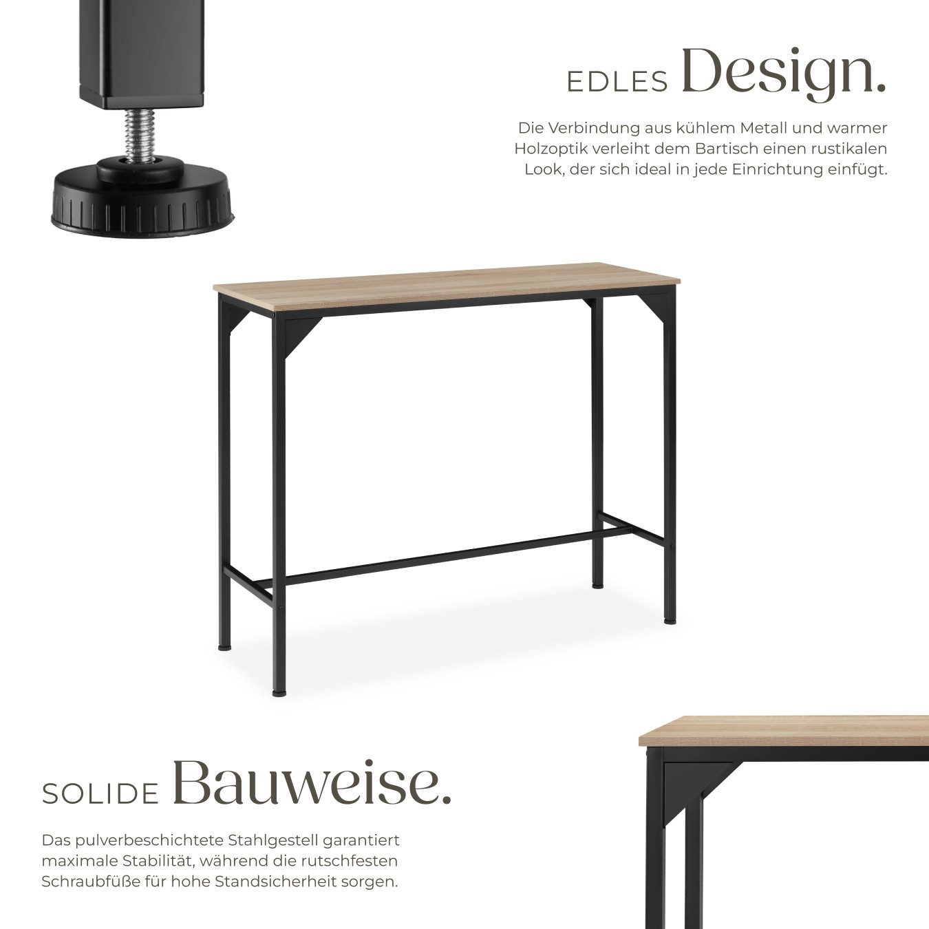 tectake Esstisch Bartisch (1-St., 1 tlg), Schmaler Bartisch im minimalistischen Industrie-Look