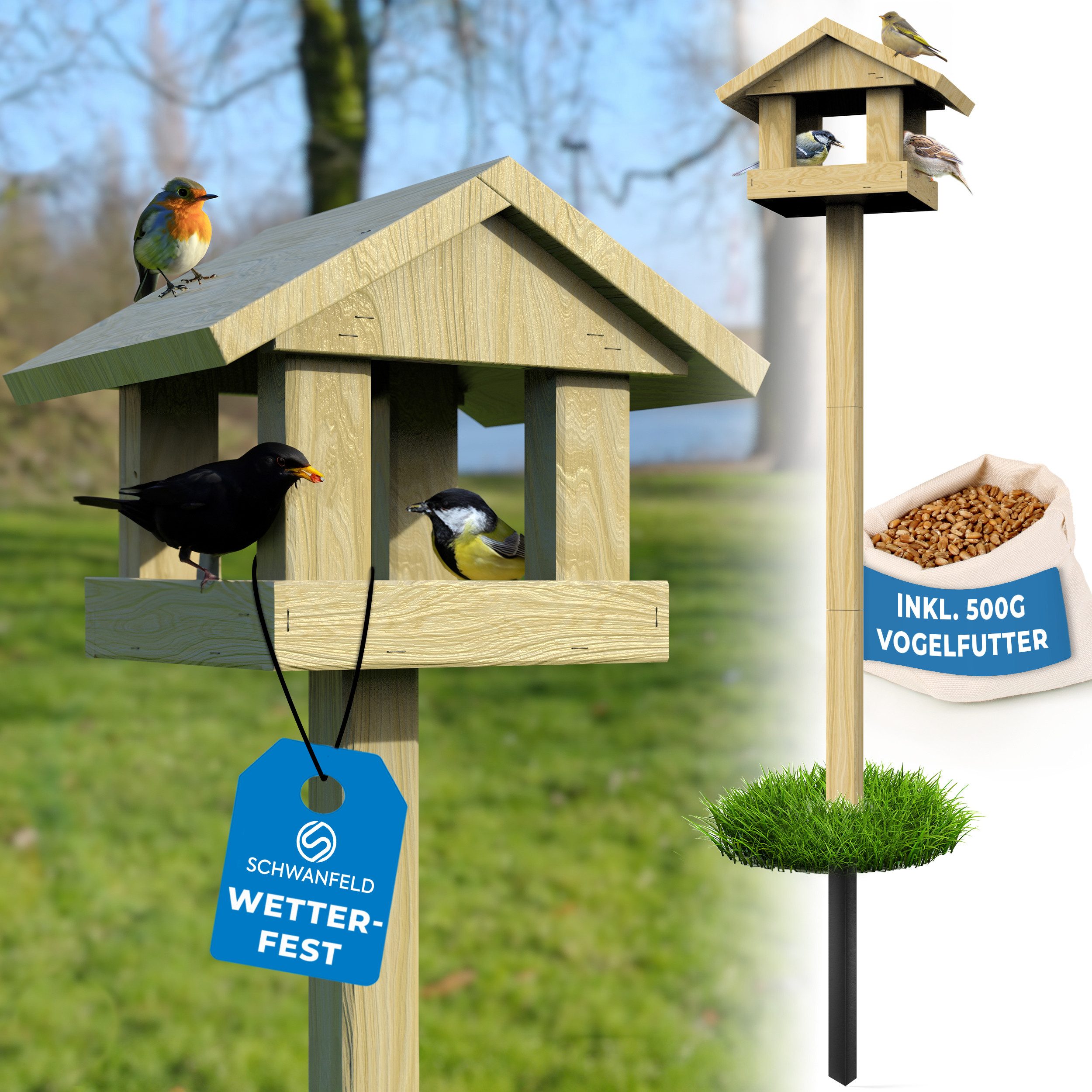 Vogelhaus [FÜR ALLE VOGELARTEN] - inkl. 500g Vogelfutter - Vogelfutterhaus