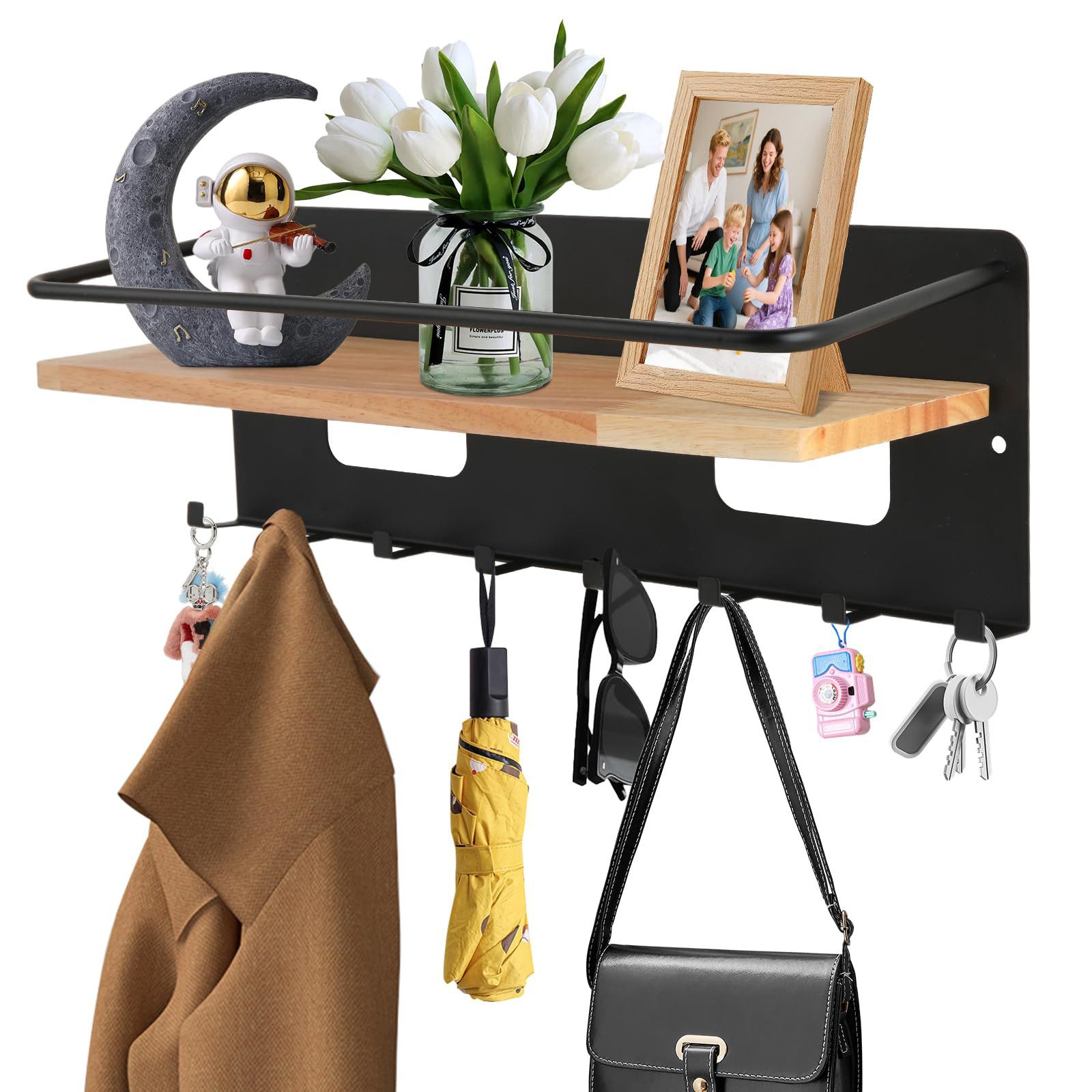 Coonoor Schlüsselbrett Wandmontierter Schlüsselhalter aus Holz mit Ablage u günstig online kaufen