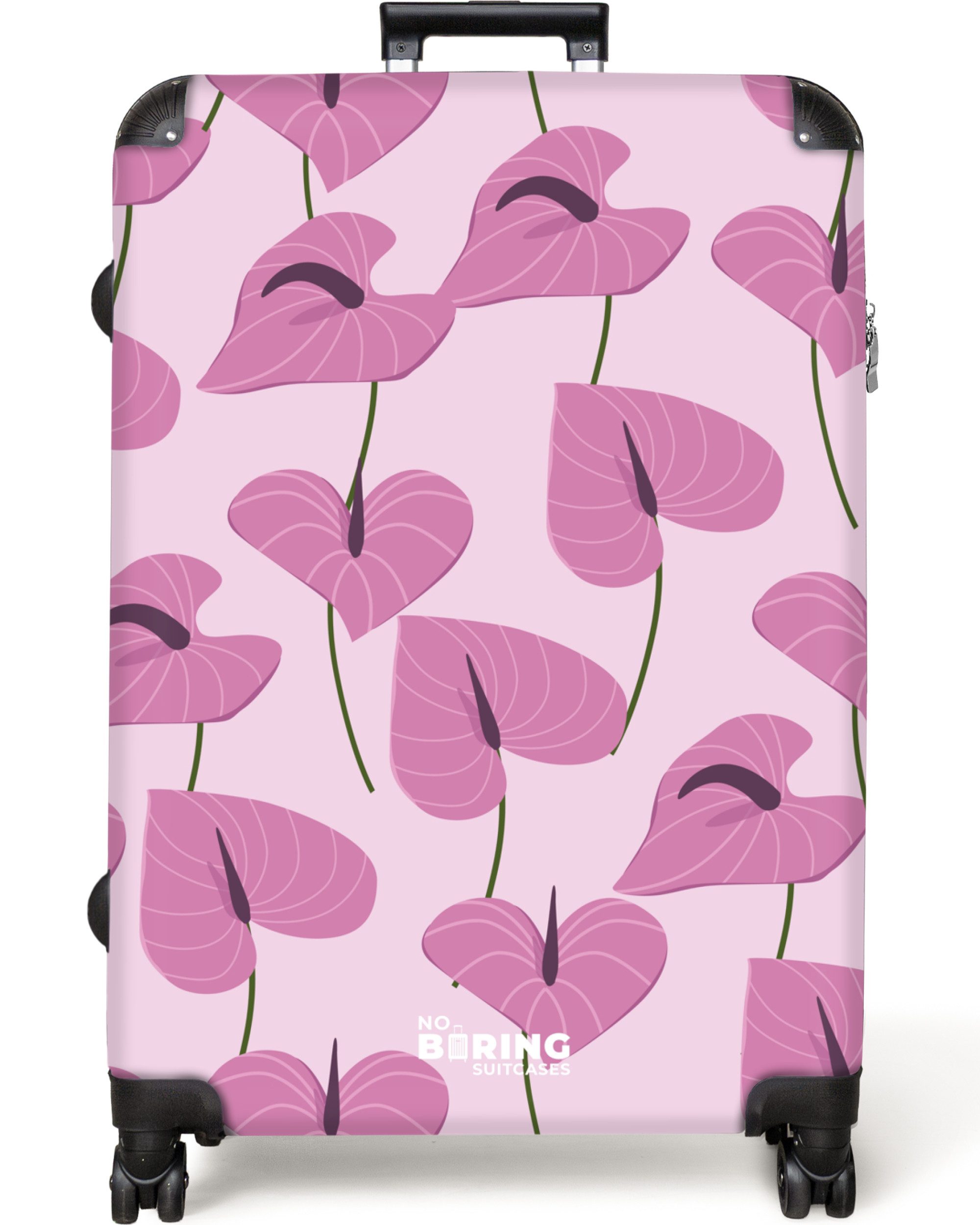 NoBoringSuitcases.com© Hartschalen-Trolley Rosa mit lila Blättern günstig online kaufen