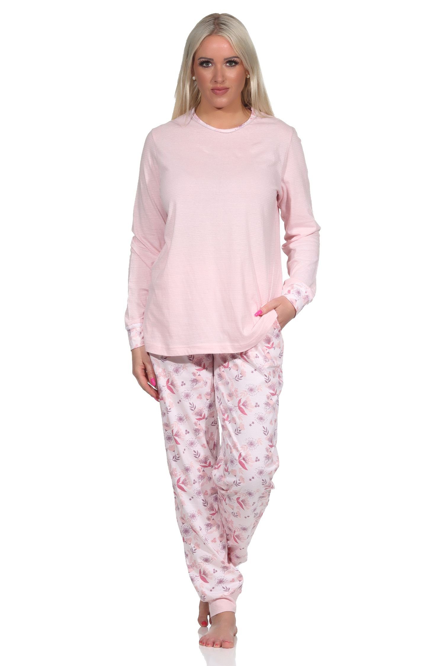 rosa Normann - in Spitze lang Übergrößen auch Pyjama und mit Damen Bündchen Schlafanzug