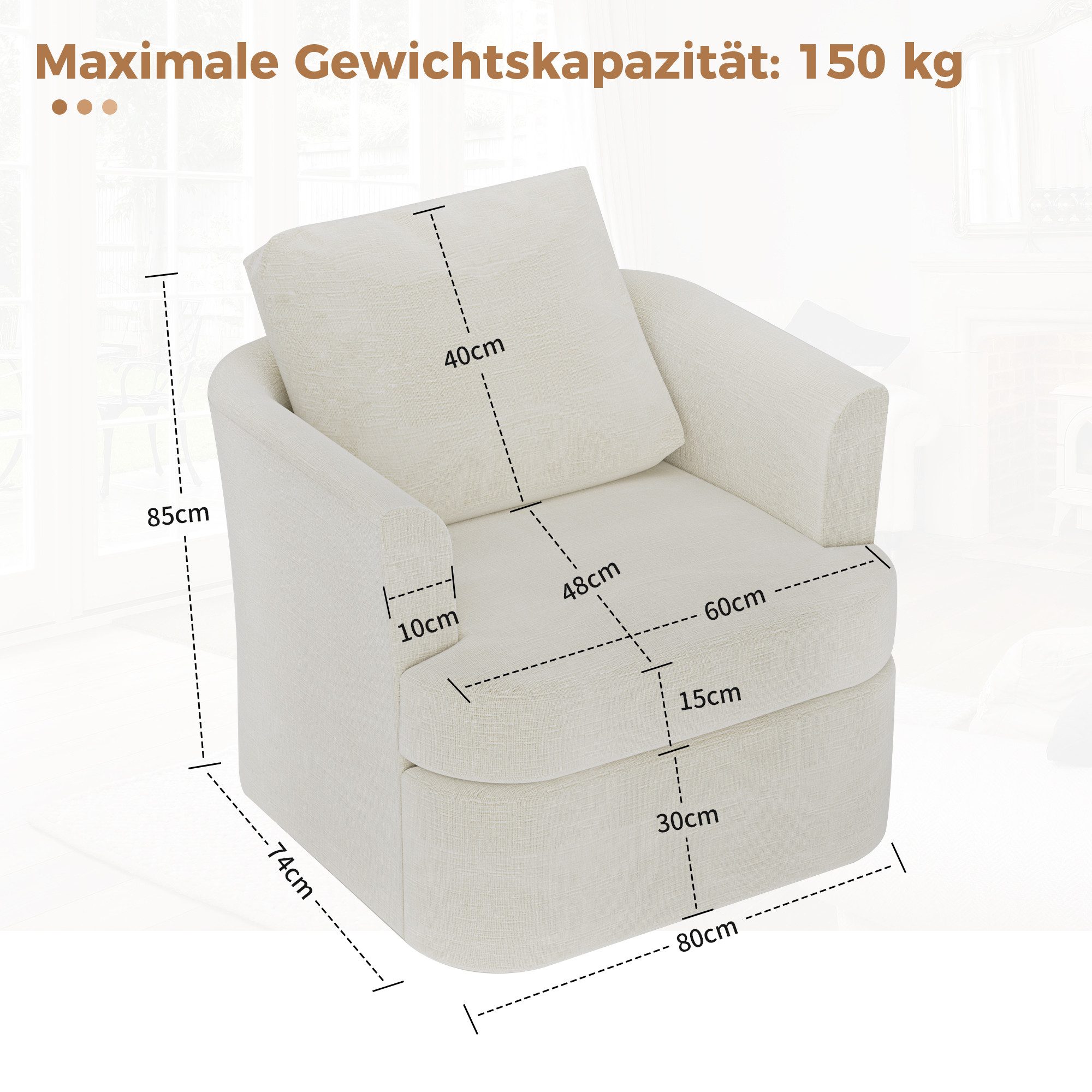 FiveWillowise Drehsessel Relaxsessel mit Armlehnen & Kissen, multifunktiona günstig online kaufen