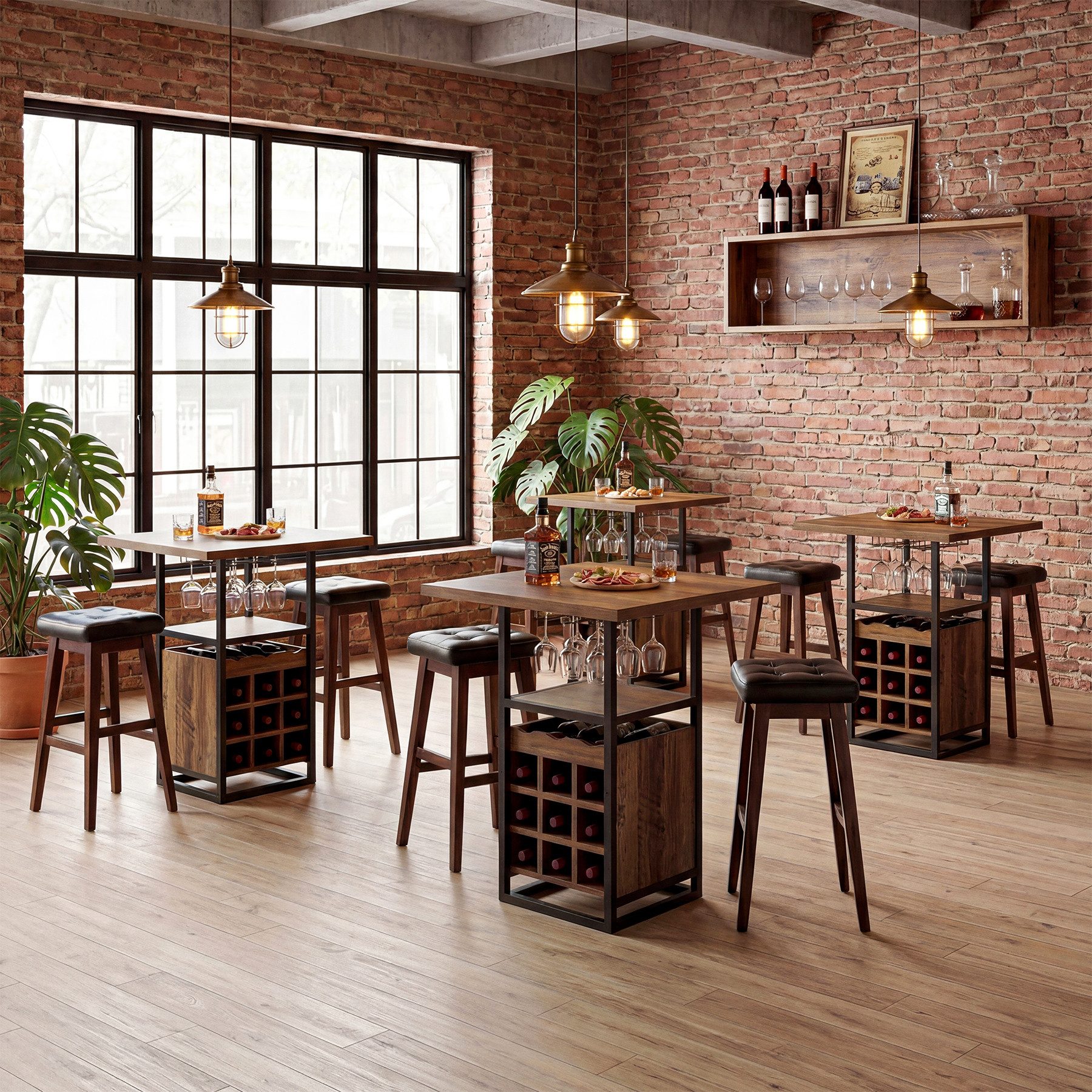 Tribesigns Bartisch 95cm hoher quadratischer Weinschrank, Bistrotisch mit Glashalter – Bild 4 von 5