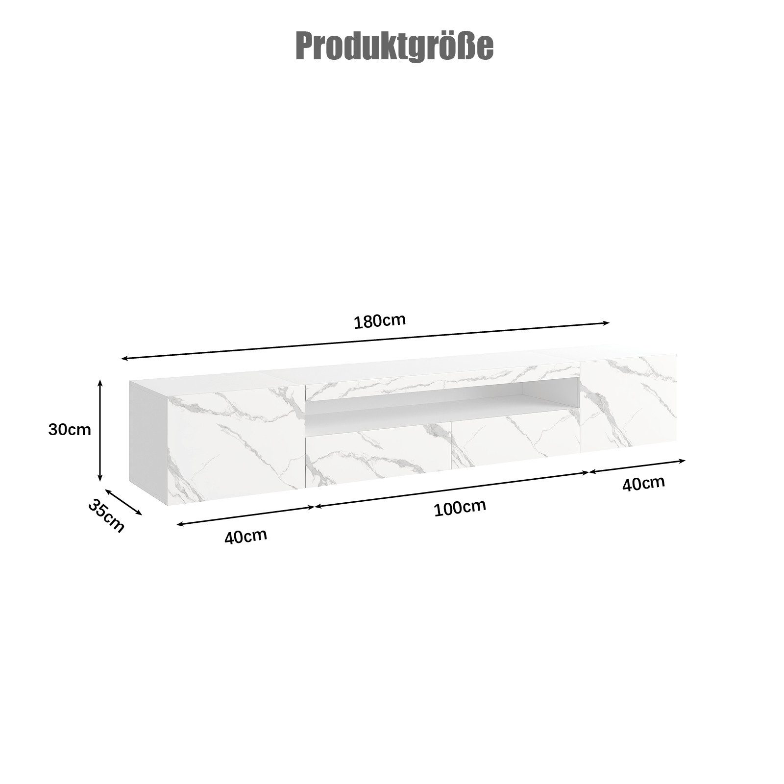 radelldar Lowboard 180cm Hochglanz mit LED-Beleuchtung und Stauraum (1 St), hängender TV-Schrank für Fernseher bis 85 Zoll