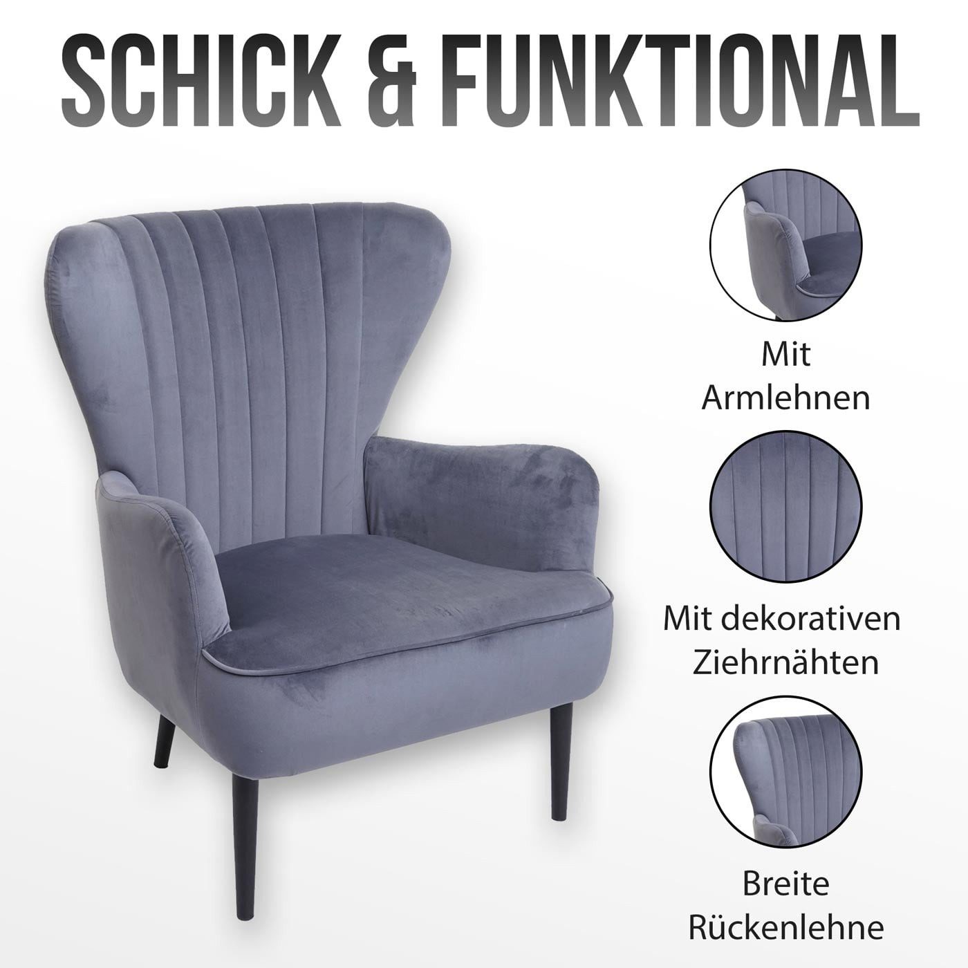 MCW Loungesessel MCW-K37, Mit dekorativen Ziernähten, Abgerundete Ecken und Kanten