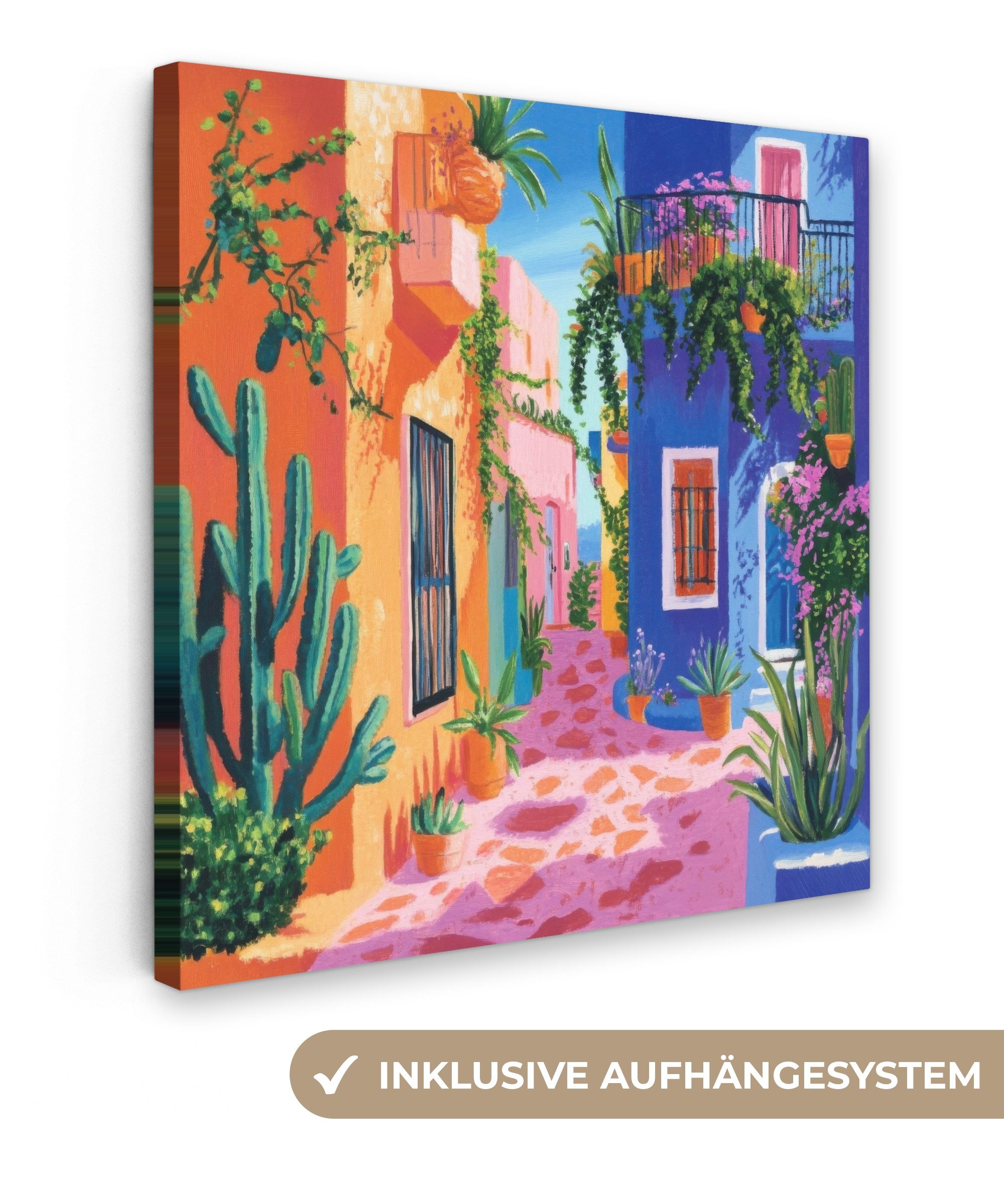 OneMillionCanvasses® Leinwandbild Gelb - Blau - Orange - Haus, Fotodruck (1 günstig online kaufen