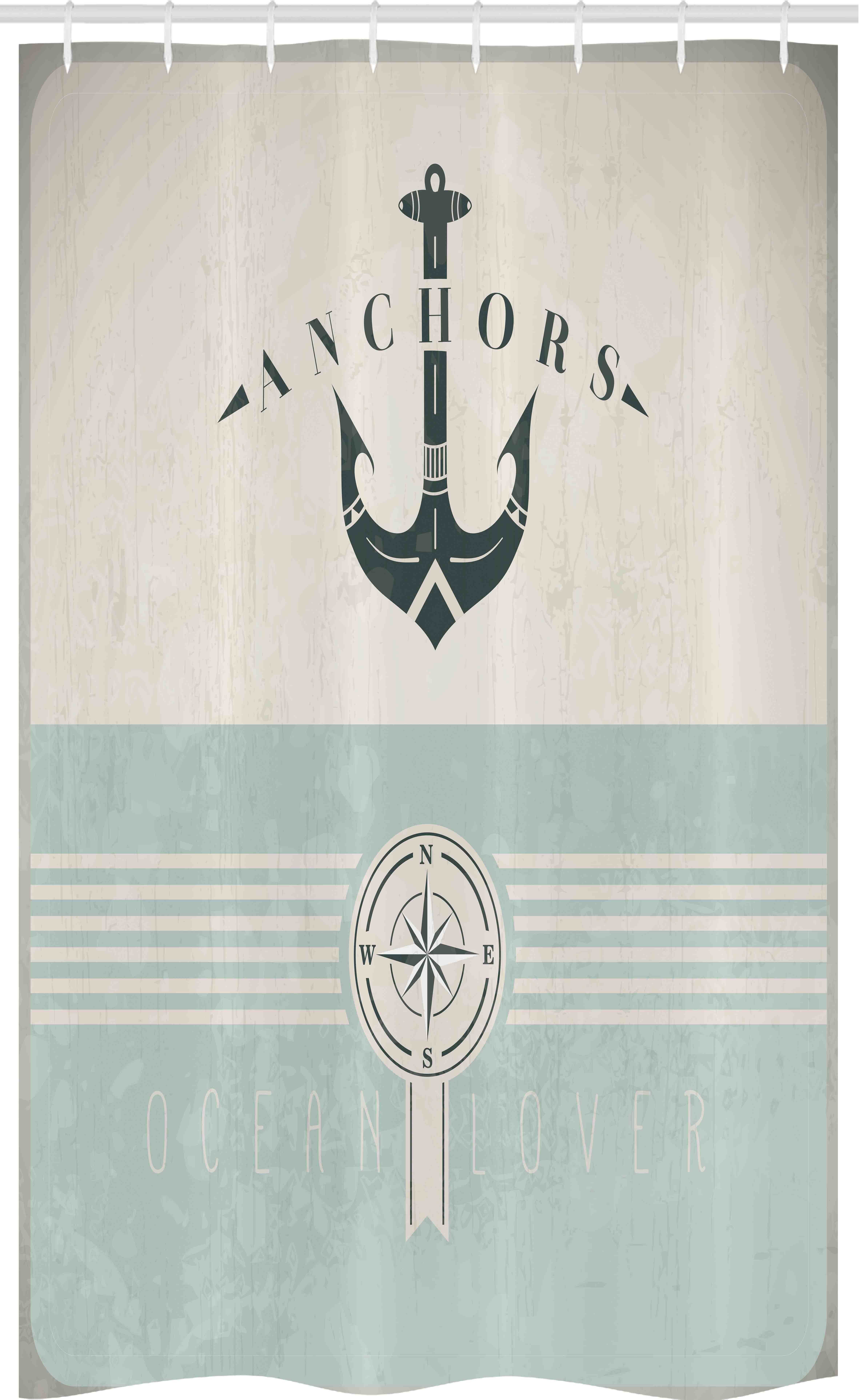 Abakuhaus Duschvorhang Badezimmer Deko Set aus Stoff mit Haken Breite 120 cm, Höhe 180 cm, Nautisch Altmodisch Maritim Anker