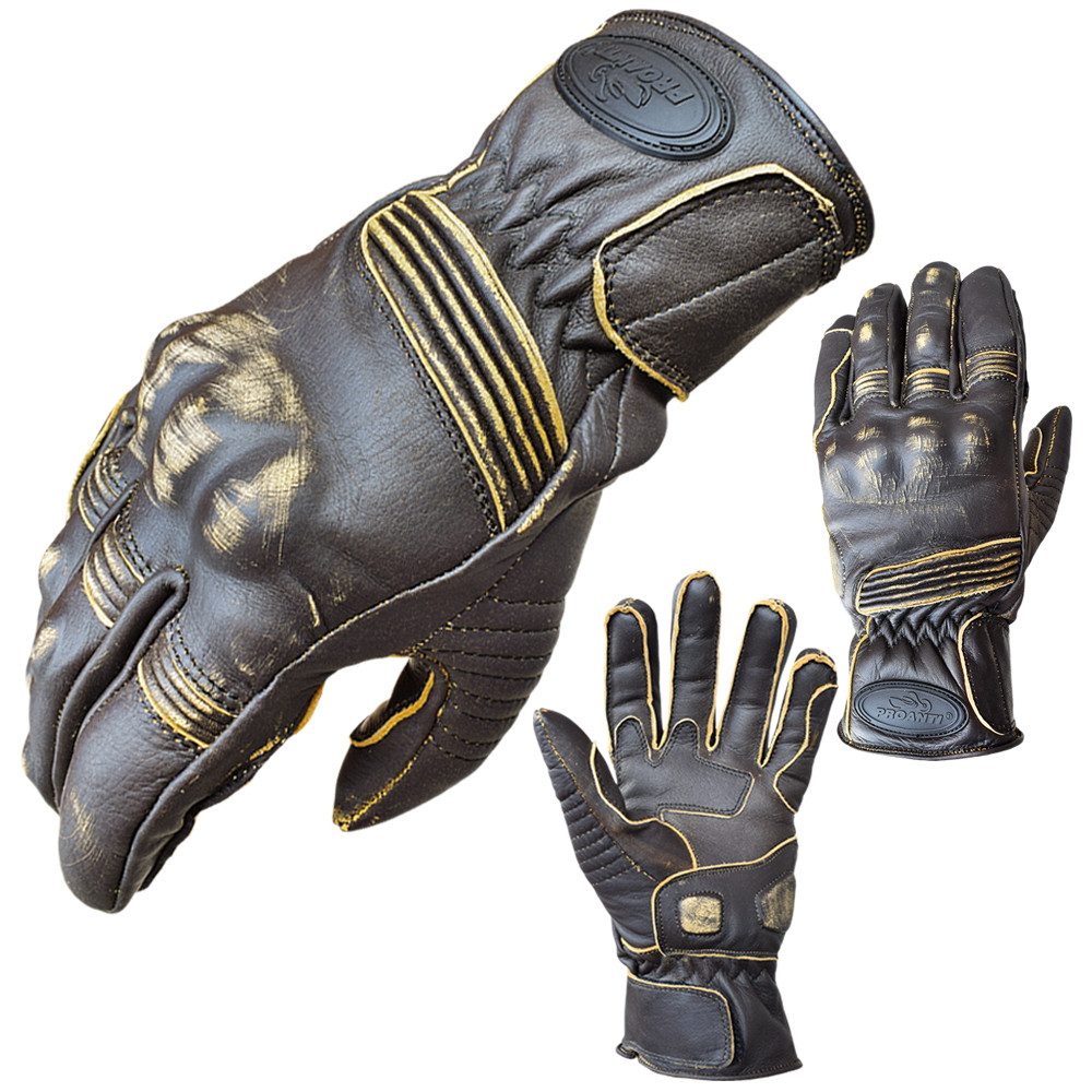 PROANTI Motorradhandschuhe Touring Leder Motorrad Chopper Vintage Leder Handschuhe braun