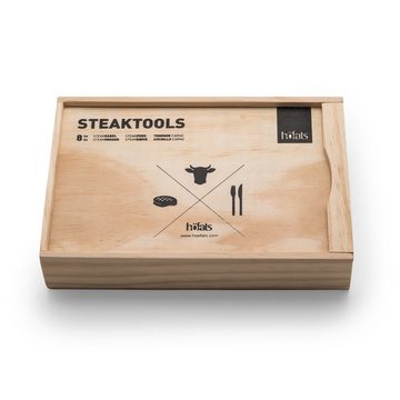 höfats Grillbesteck-Set, (Besteckset 4 Personen, rostfreier Edelstahl, Steakbesteck 8-teilig mit Steakmesser, Steakgabel und Holzkiste), 25 × 17 × 5 cm