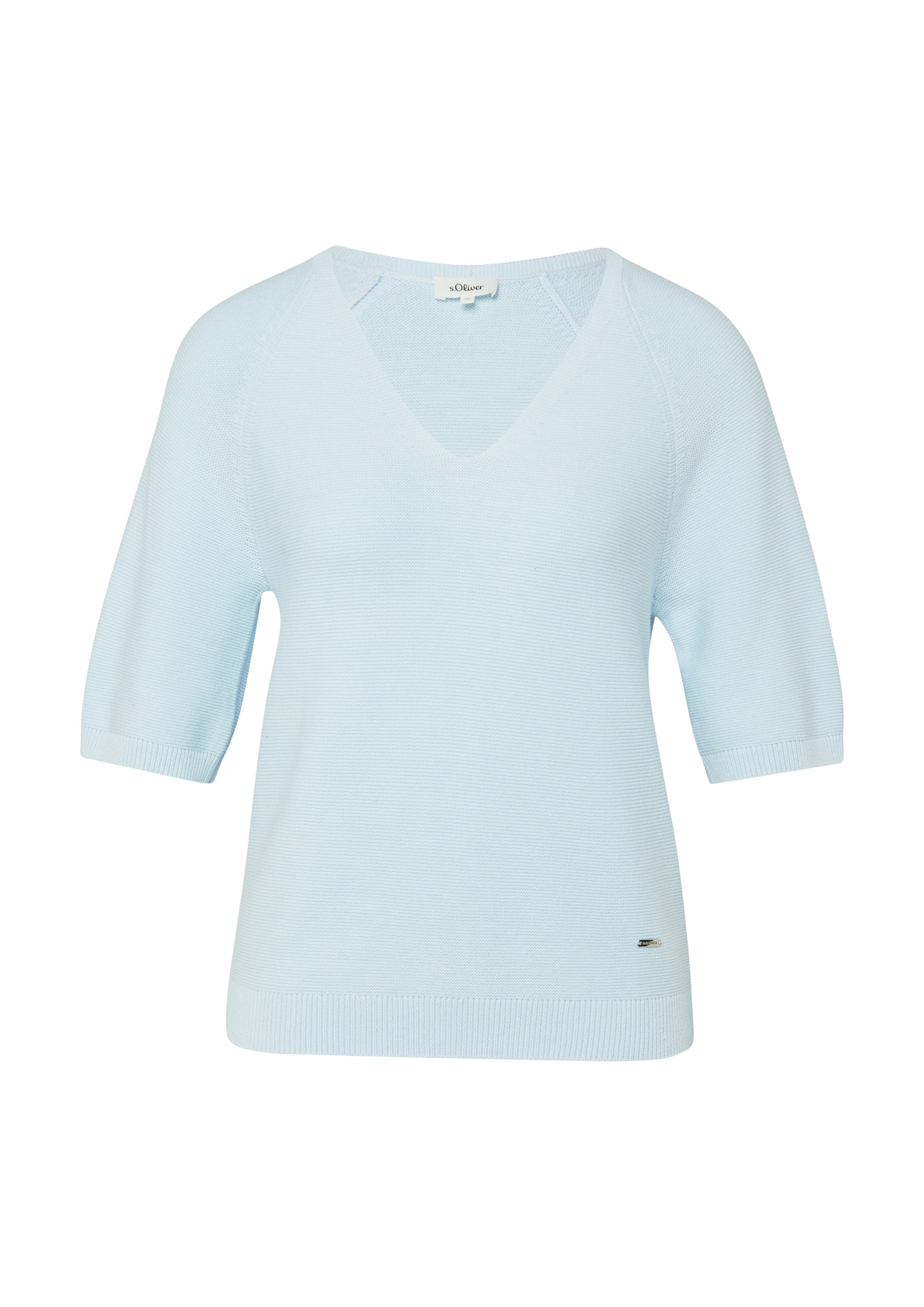 s.Oliver Strickpullover Kurzarm-Strickpullover mit V-Ausschnitt