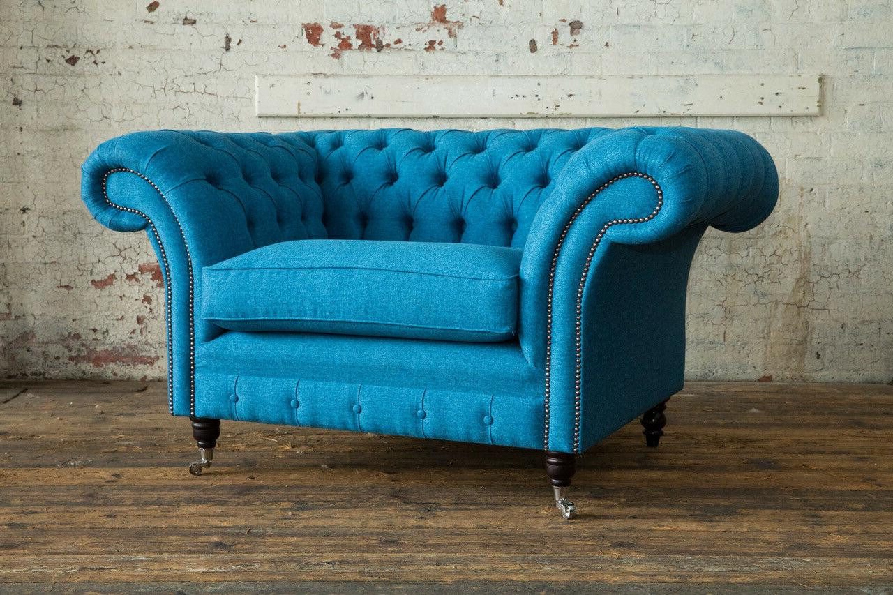 Xlmoebel Chesterfield-Sofa Elegante blaue Sitzbank aus Stoff und Leder im Chesterfield-Stil, Sofa, Hergestellt in Europa