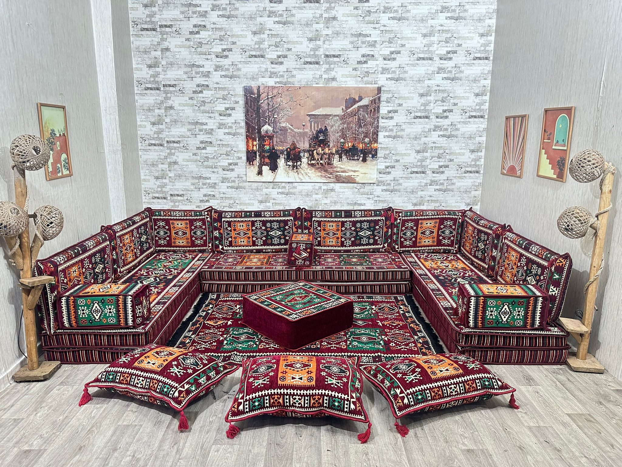 CaddeBuy Sofa Arabische Ecke Majlis, Orientalische Sofa, Sitzecke, Bordo-Milas-U-20, 22 Teile