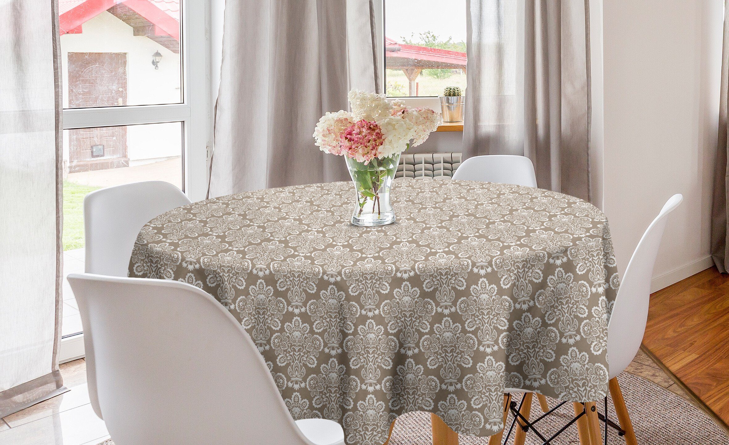 Floral Esszimmer für Jahrgang Tischdecke Kreis Abdeckung Damast-Motiv Dekoration, Tischdecke Küche Curly Abakuhaus