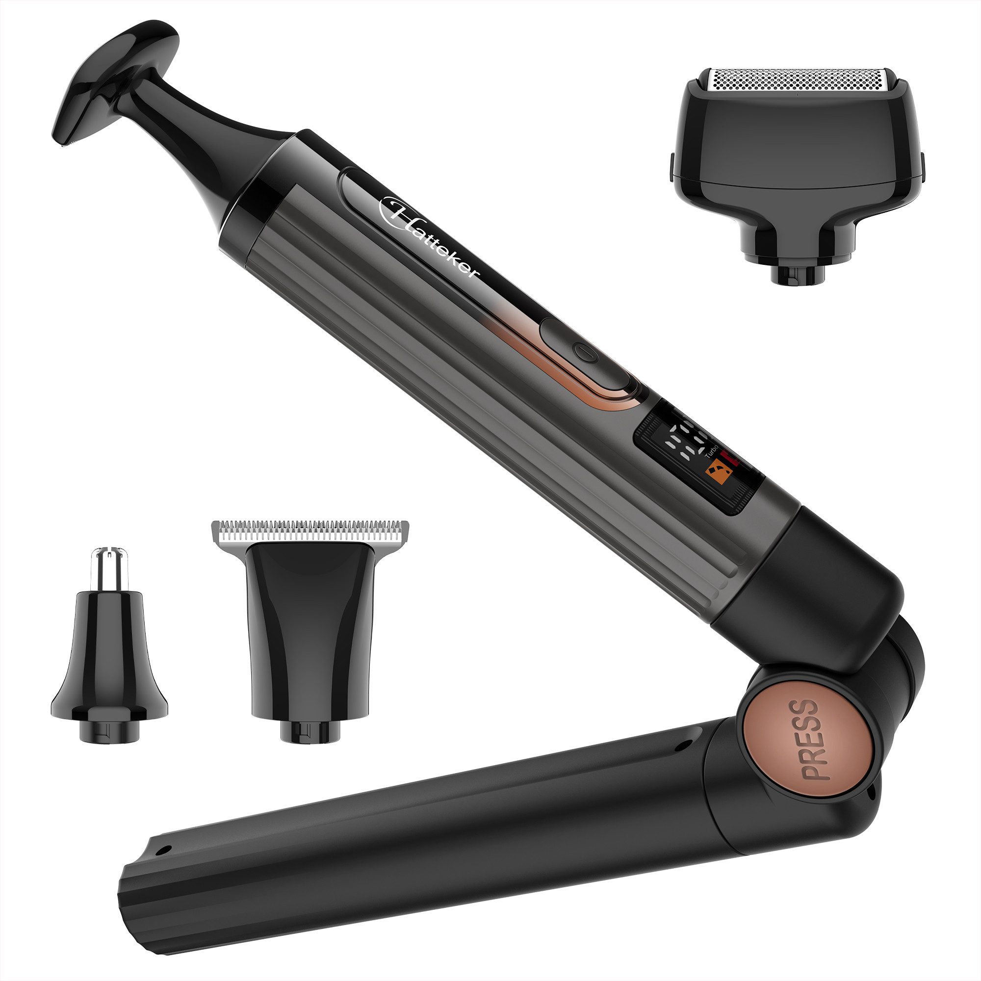 HATTEKER Körperrasierer HT-6198, Barttrimmer Bodygroomer, Rückentrimmer 4-in-1-Set Wasserdicht
