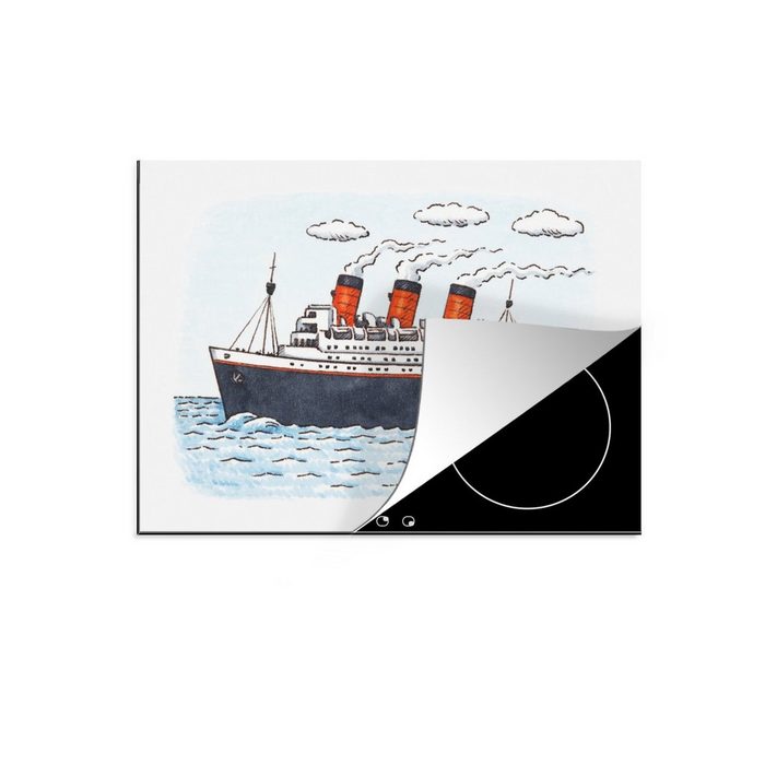 MuchoWow Herdblende-/Abdeckplatte Eine Illustration eines Kreuzfahrtschiffs auf hoher See Vinyl (1 tlg) Mobile Arbeitsfläche nutzbar Ceranfeldabdeckung