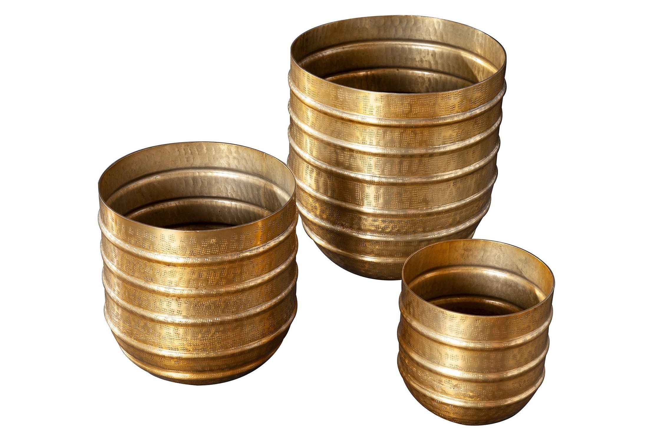 Licht-Erlebnisse Übertopf ROHAN, Übertopf 3er Set Metall Handarbeit Hammerschlag in Gold innen