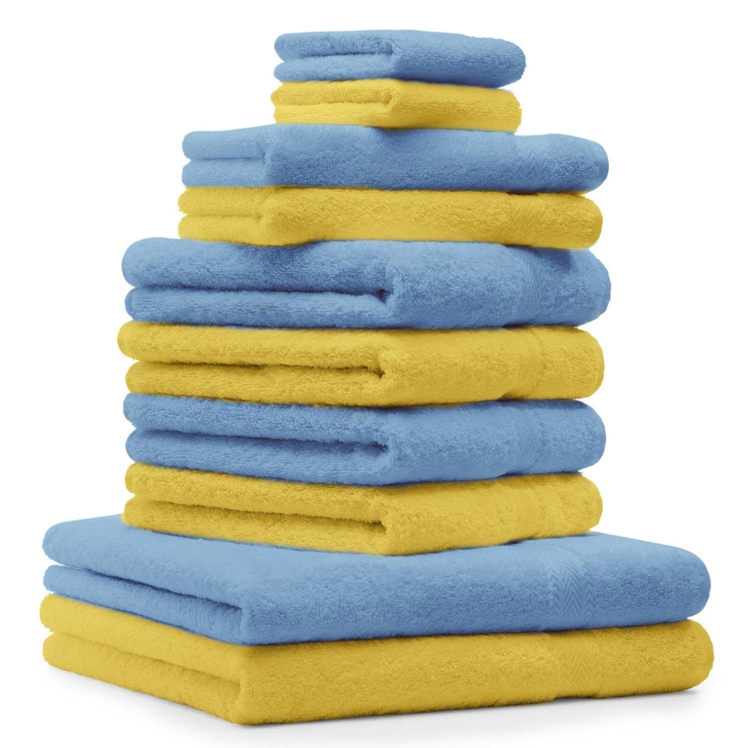 Betz Handtuch Set 10-TLG. Handtuch-Set Classic Farbe gelb und hellblau, 100% Baumwolle