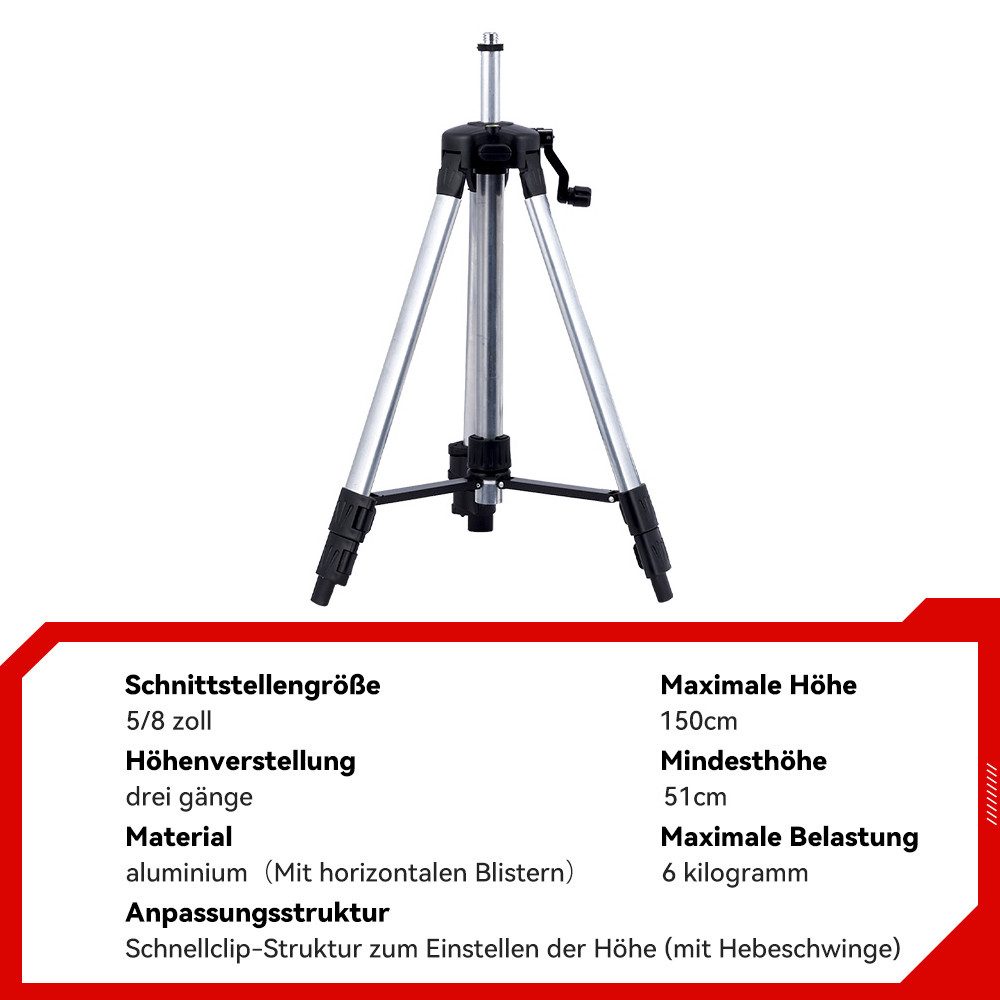 ONEVAN Laserwasserwaage Stativ 51-150 cm Leichtbau tragbares Stativ für Laser, (Stativ-Set, 1x Stativ + 1x Tragetasche), 5/8-Zoll Gewindeanschluss