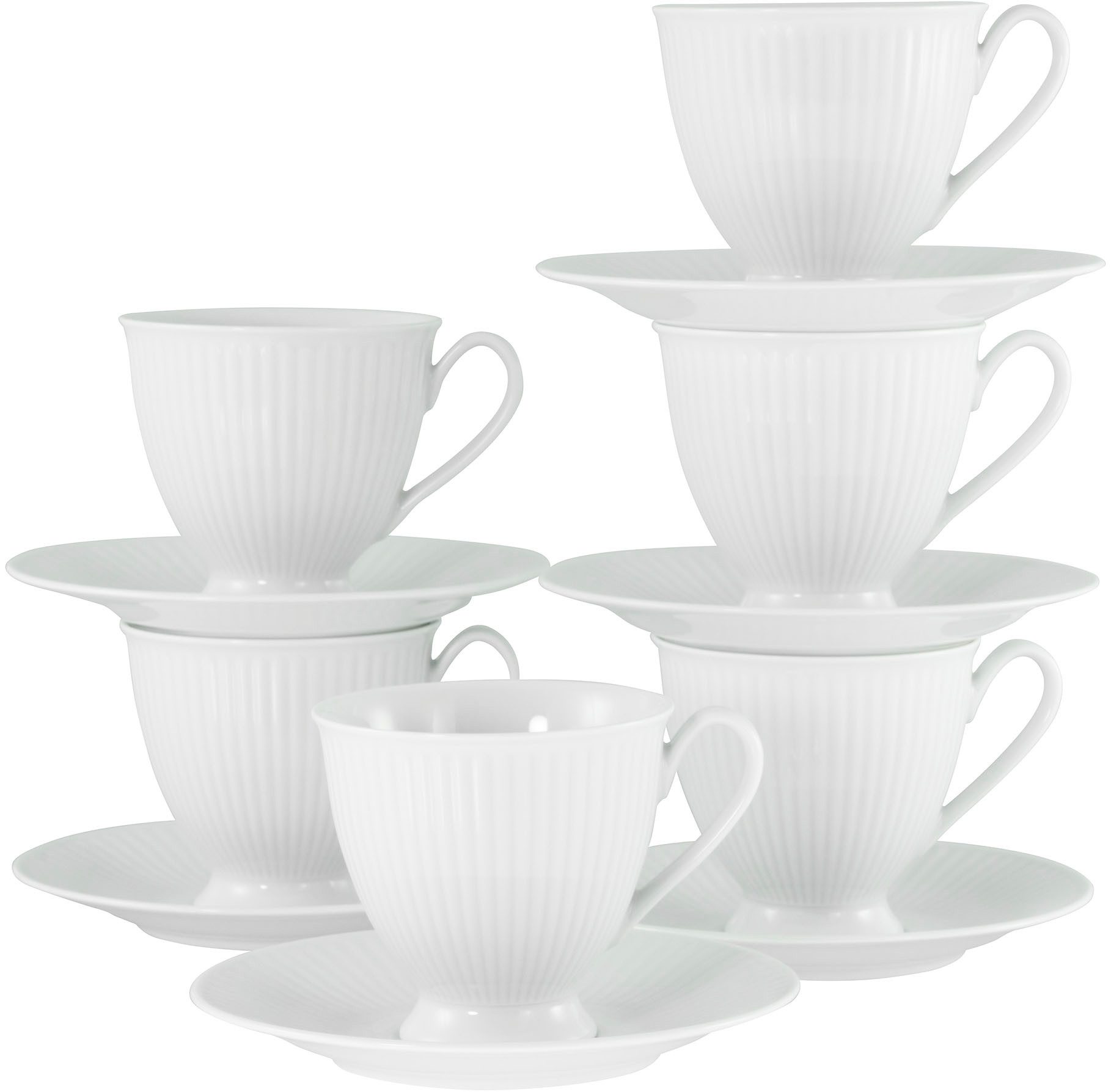 CreaTable Tasse Valencia Weiß, Kaffeeset, 12-tlg., Porzellan, Elegant, Boho Chic