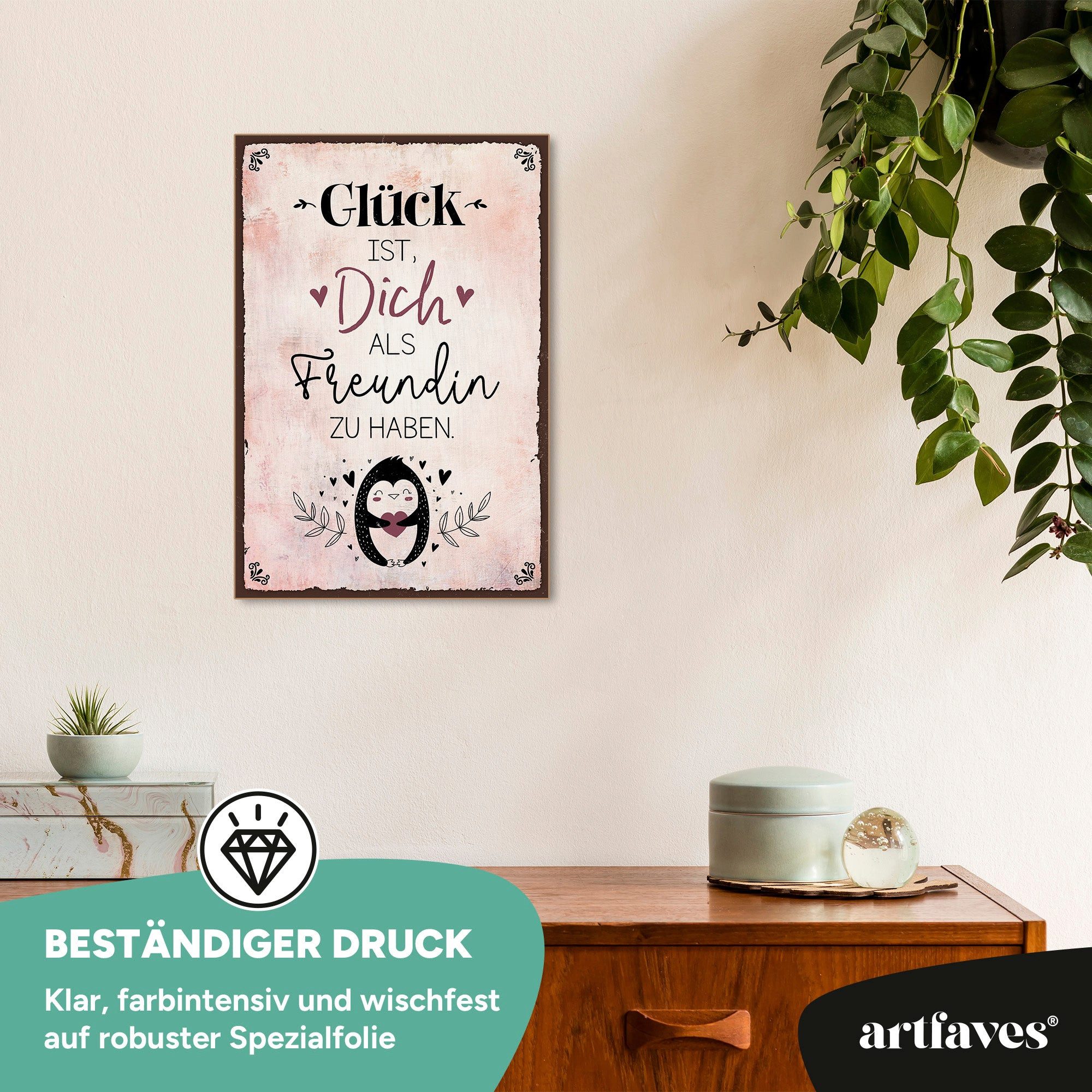ARTFAVES Holzbild Schild mit Spruch - Glück ist Dich als Freundin zu haben - Freundschaf