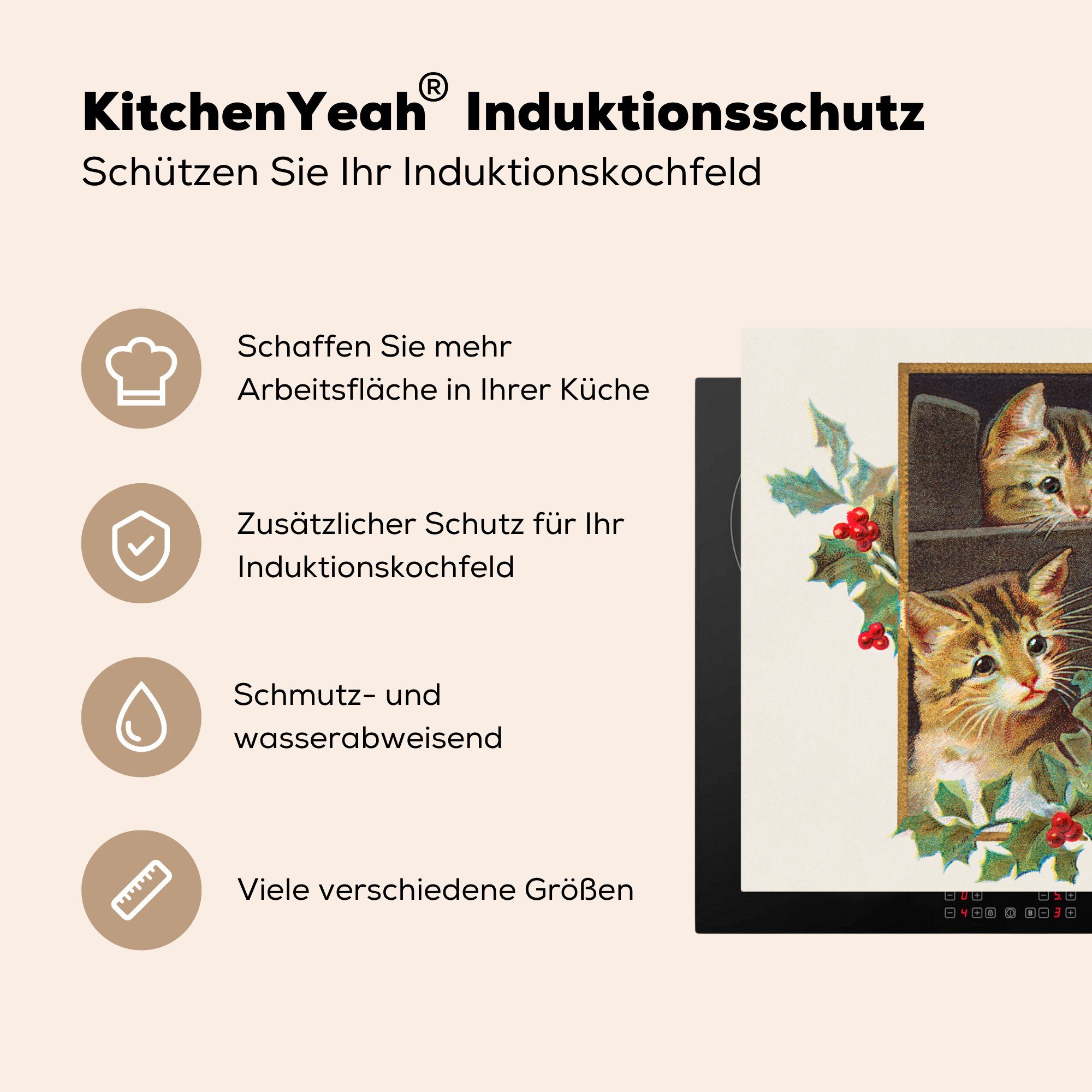 81x52 Ceranfeldabdeckung - Vogel, tlg), Weihnachten Herdblende-/Abdeckplatte Vinyl, cm, die (1 für küche, Katzen Induktionskochfeld Schutz MuchoWow -