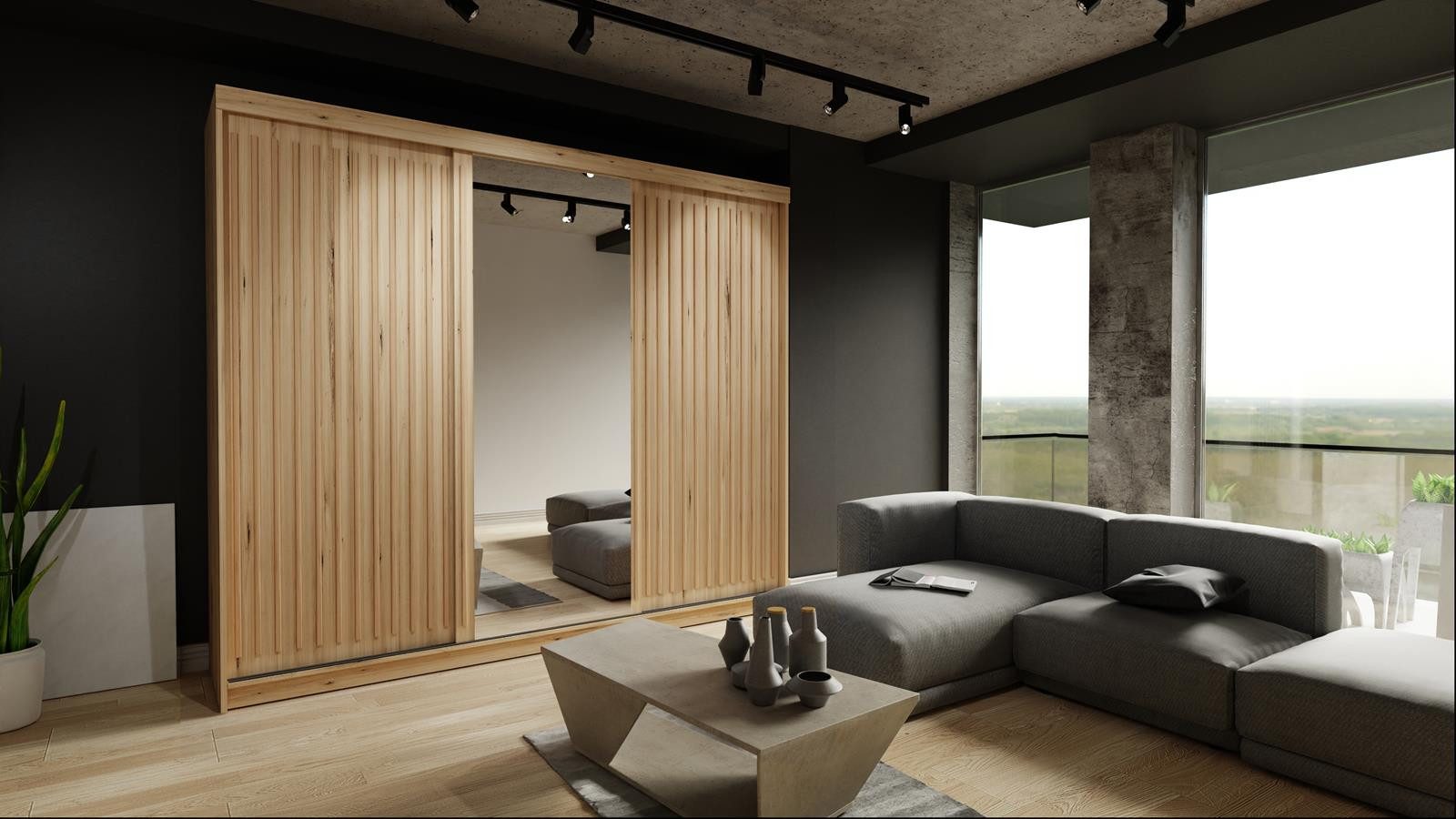 Compleo Schwebetürenschrank 250 cm breit, Kleiderschrank modern mit Lamelle günstig online kaufen