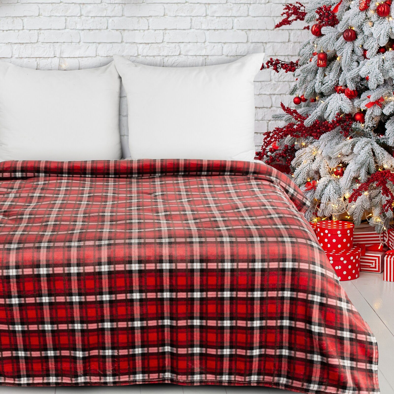 Wohndecke Winter Muster Karomuster Schneeflocken Geschenkidee, günstig online kaufen