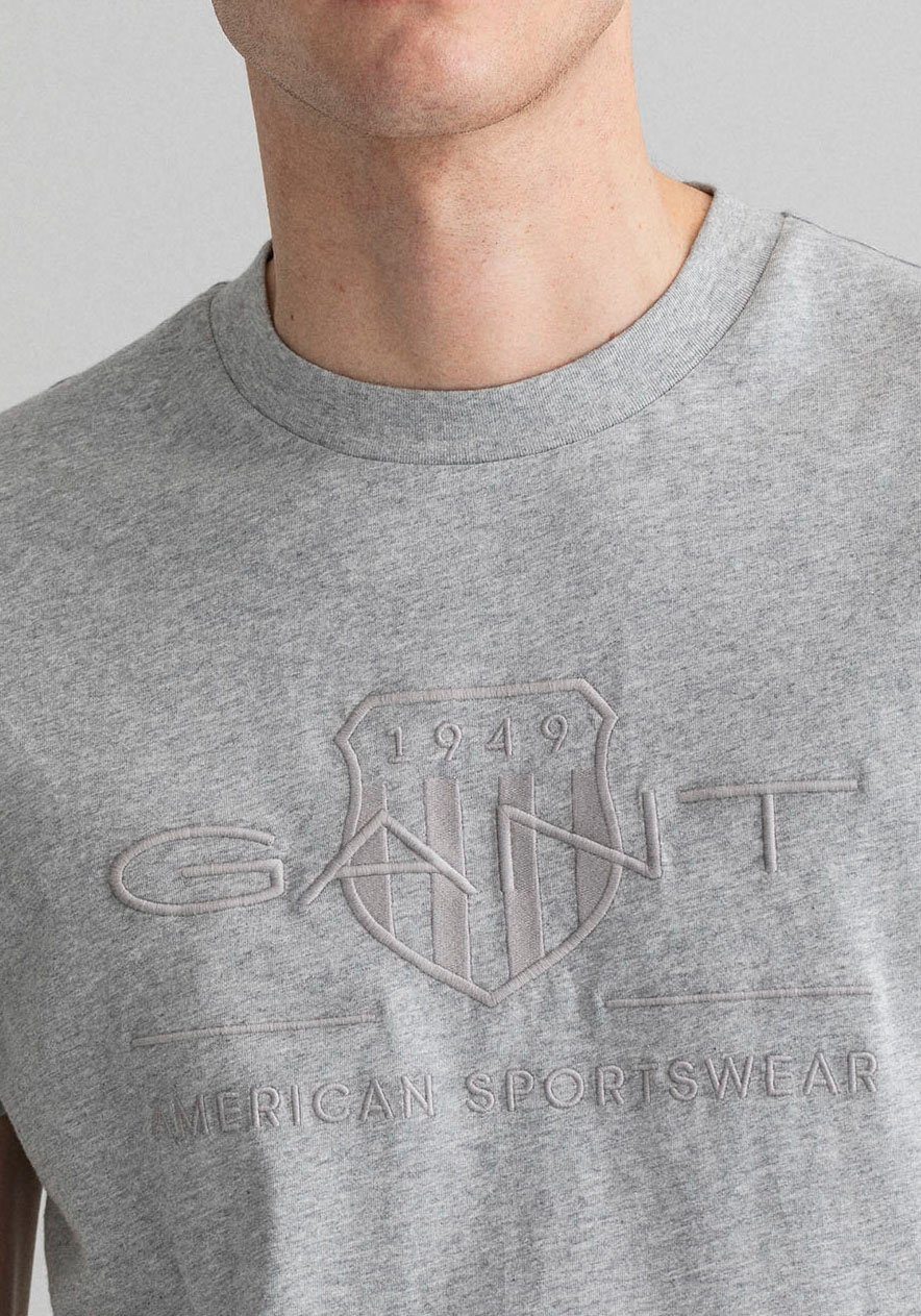 melange mit PIQUE D.1 Gant GANT auf T-Shirt PRIDE Logostickerei grey Brust der
