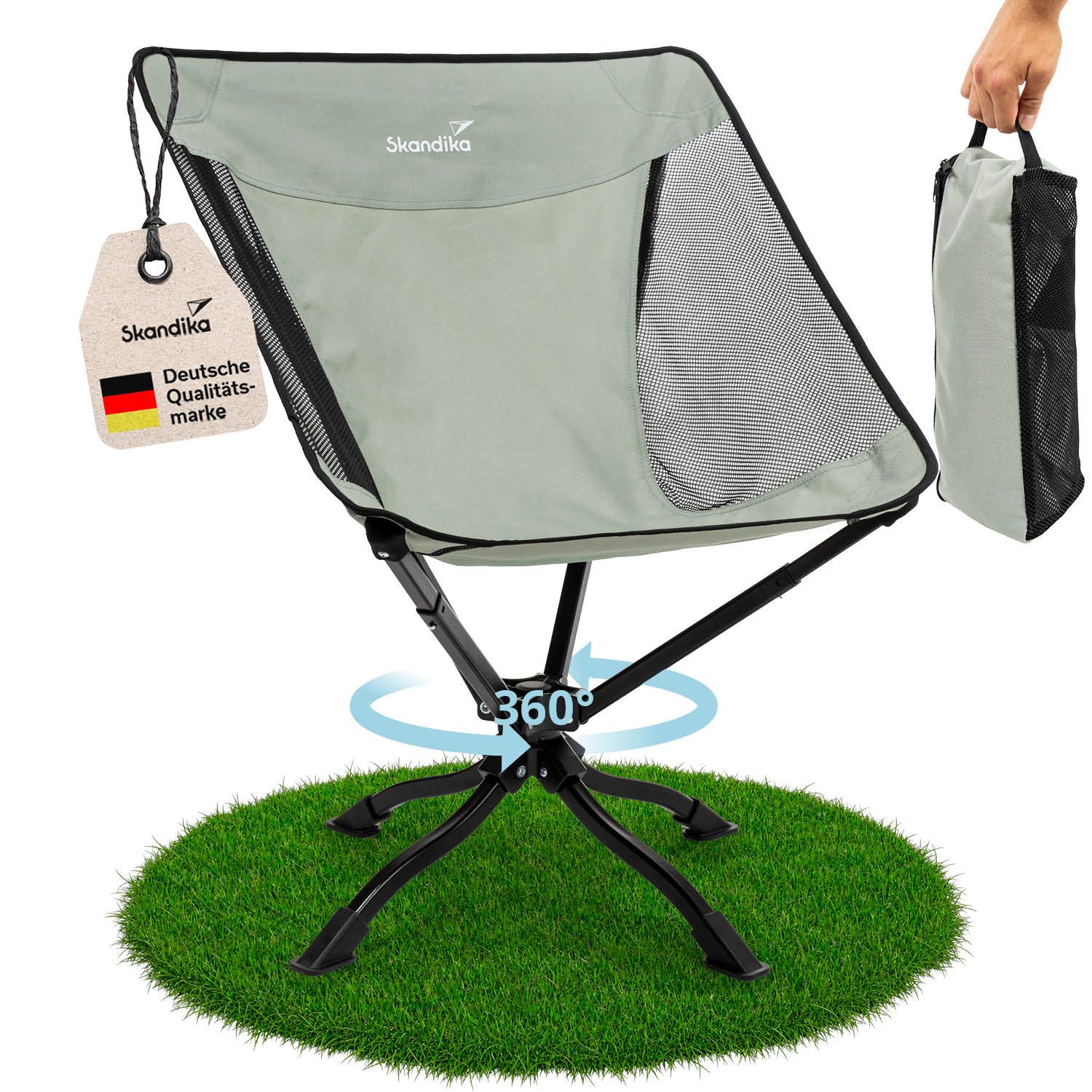 Skandika Campingstuhl Compact 360, klappbar, Anti-Rutsch-Kunststofffüße, bequem gepolstert (Nutzergewicht 100 kg, Camping Stuhl, Anglerstuhl, kleines Packmaß), Tragetasche mit Reißverschluss, Trage- bzw. Aufhängeschlaufe, stabil