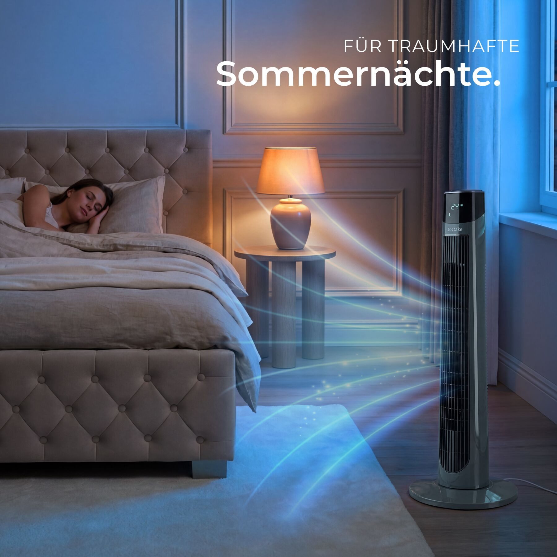 tectake Turmventilator Standlüfter Arktis in anthrazit, leise, Inkl. Fernbedienung, Schwenkfunktion, 3 Modi, 12-Stunden-Timer, Touchpanel und LED-Display