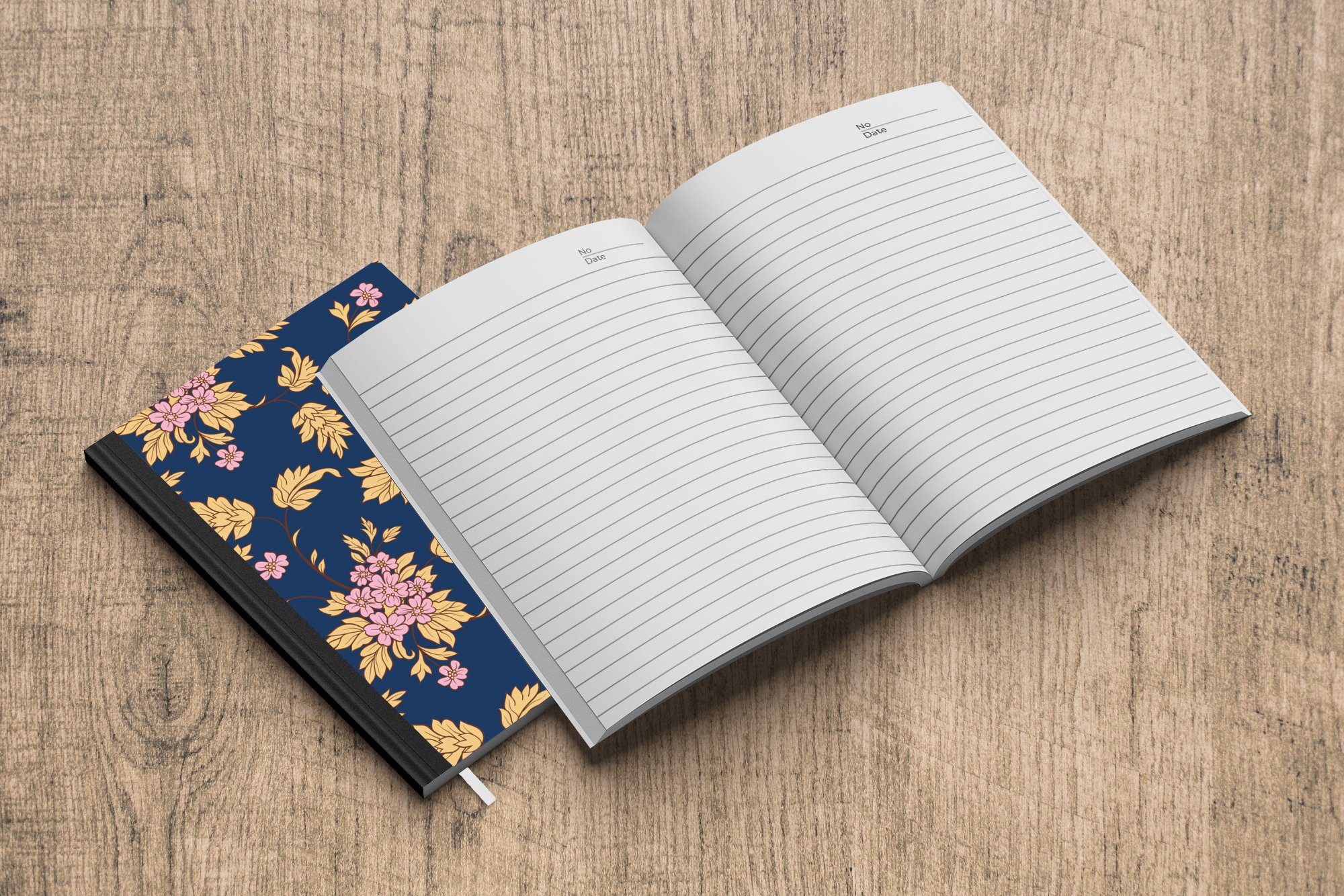 Notizbuch Seiten, - Journal, - Blüte Rosa - Notizheft, Muster, 98 A5, Merkzettel, Haushaltsbuch Blätter Tagebuch, - MuchoWow Gold