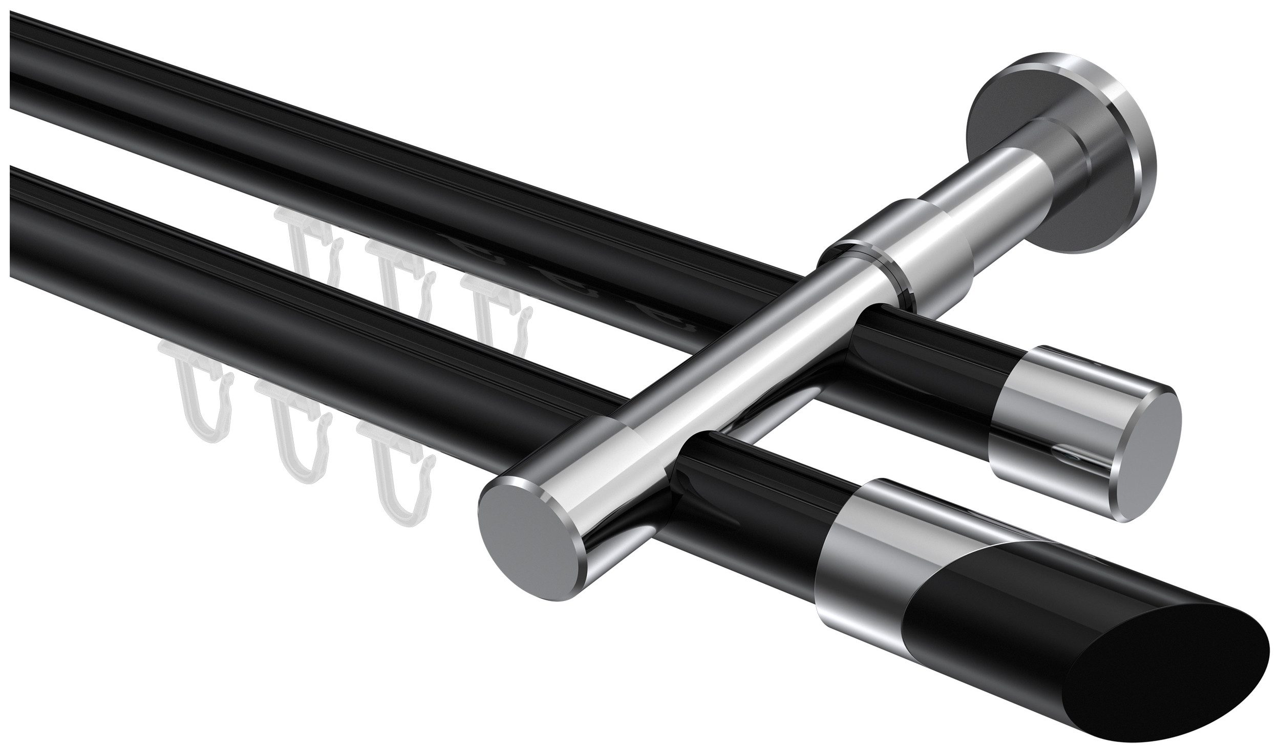 INTERDECO Innenlaufschiene Prestige Verano, Ø 20 mm, 2-läufig, Fixmaß, kürzbar, Wandmontage, Aluminium, Schwarz / Chrom / Bicolor