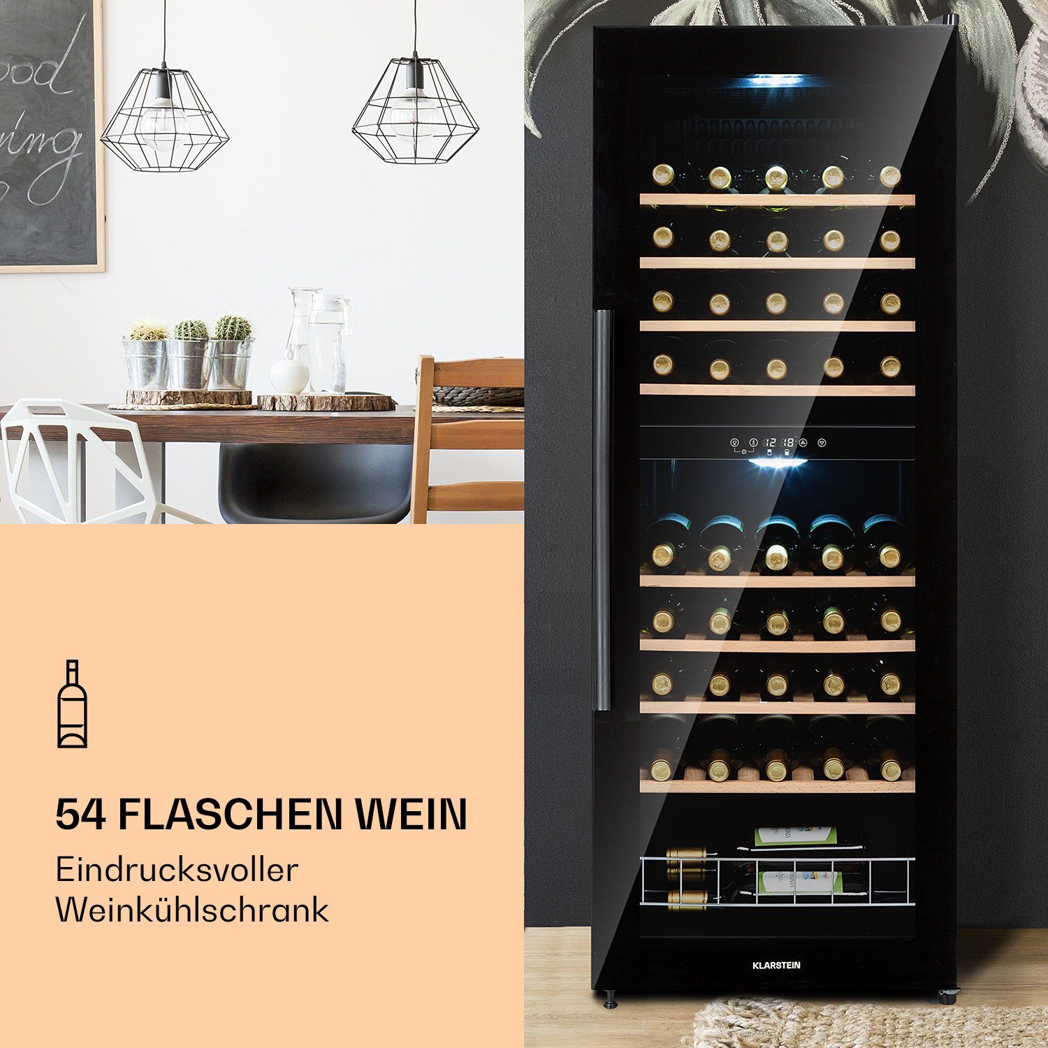 Klarstein Weinkühlschrank Barossa 54 Duo Weinkühlschrank 2 Zonen 54 Fl 148L 5-18°C Touch 39 dB, für 54 Standardflaschen á 0,75l,2 Zonen Wein Flaschenkühlschrank Weintemperierschrank Weinschrank