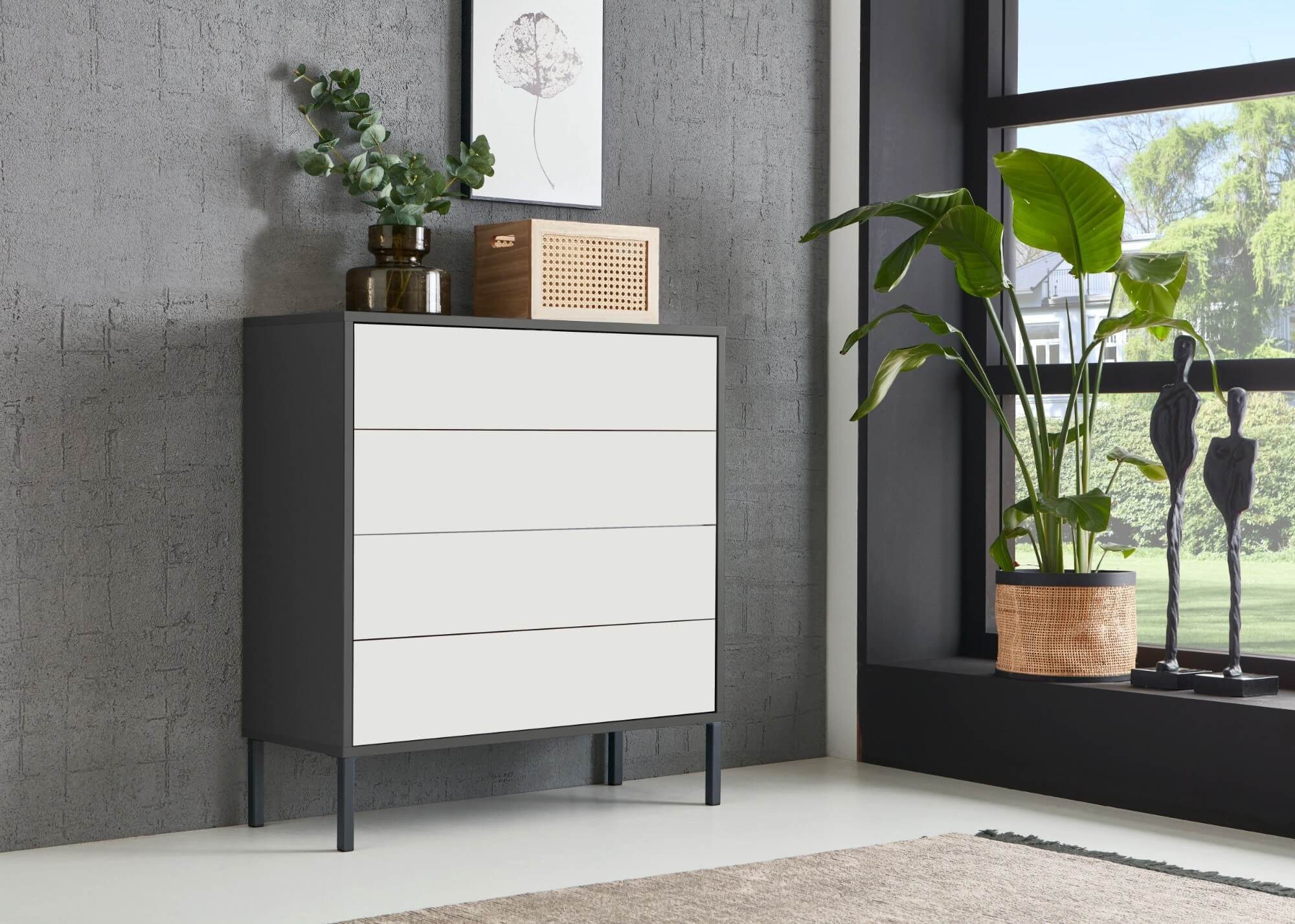 BMG Möbel Kommode Mailand 3 (Schubladenkommode Sideboard Kommode Anrichte, mit hochwertigen Metallfüßen), Push-to-Open-Funktion