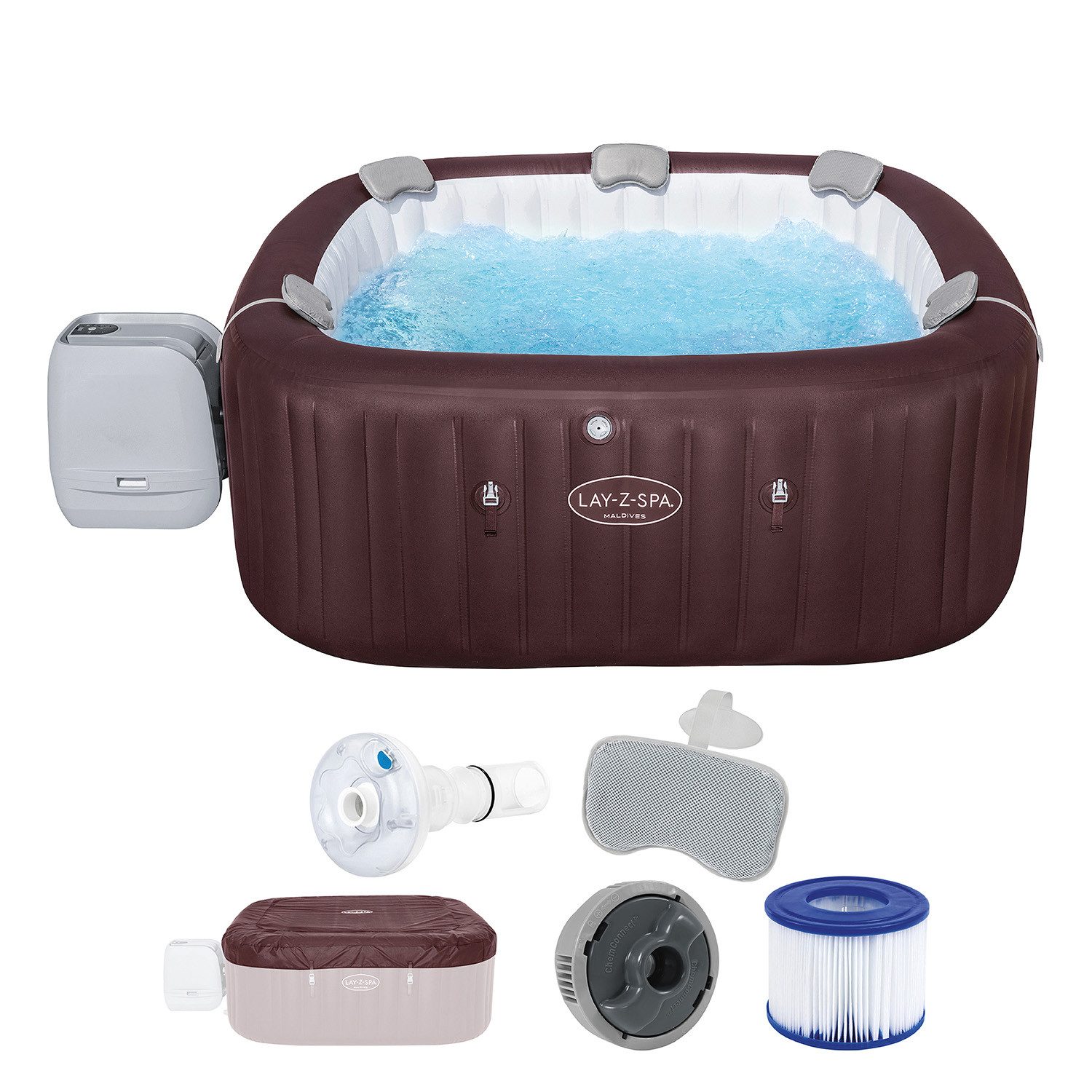 Bestway Whirlpool LAY-Z-SPA Maldives HydroJet Pro, (Packung, mit App-Steuerung, 201 x 201 x 80 cm), Integrierte Energiespardämmung